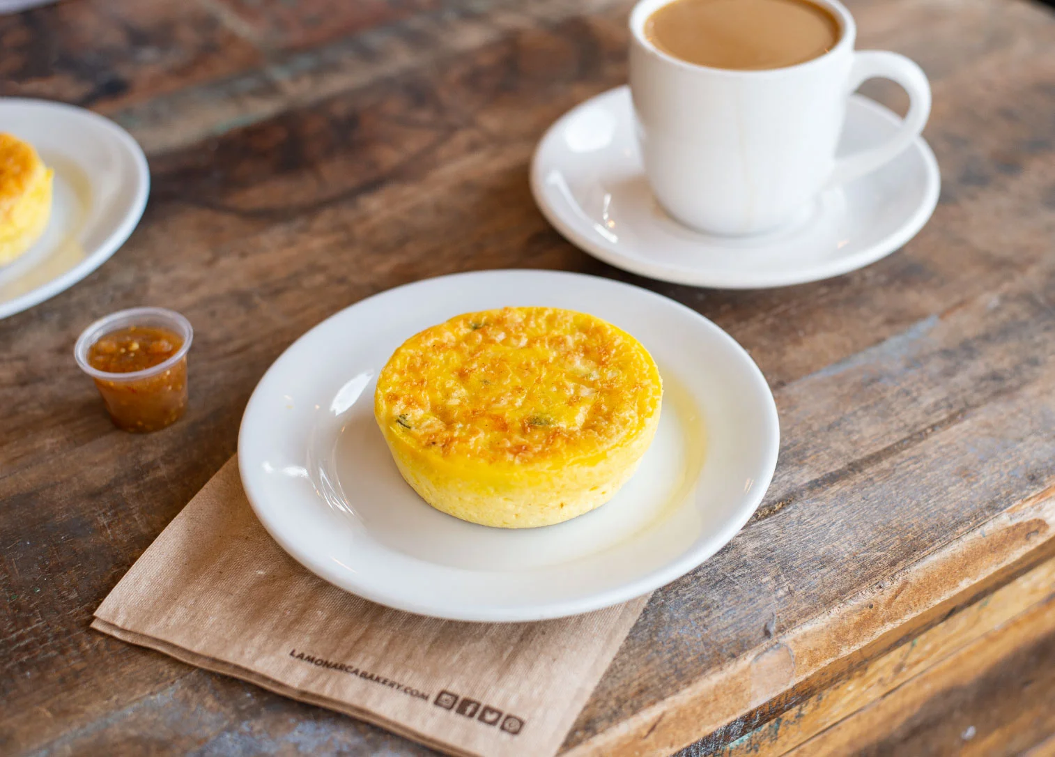 Quiche Rajas (veg) Peppers, Corn + Cheese w/ Oaxacan Dark Roast Coffee.