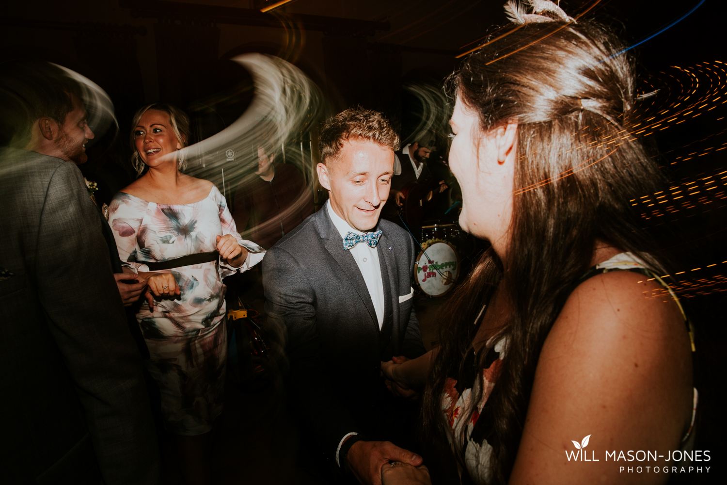  fun colourful and relaxed wedding dancefloor evening photography at king arthur hotel swansea 