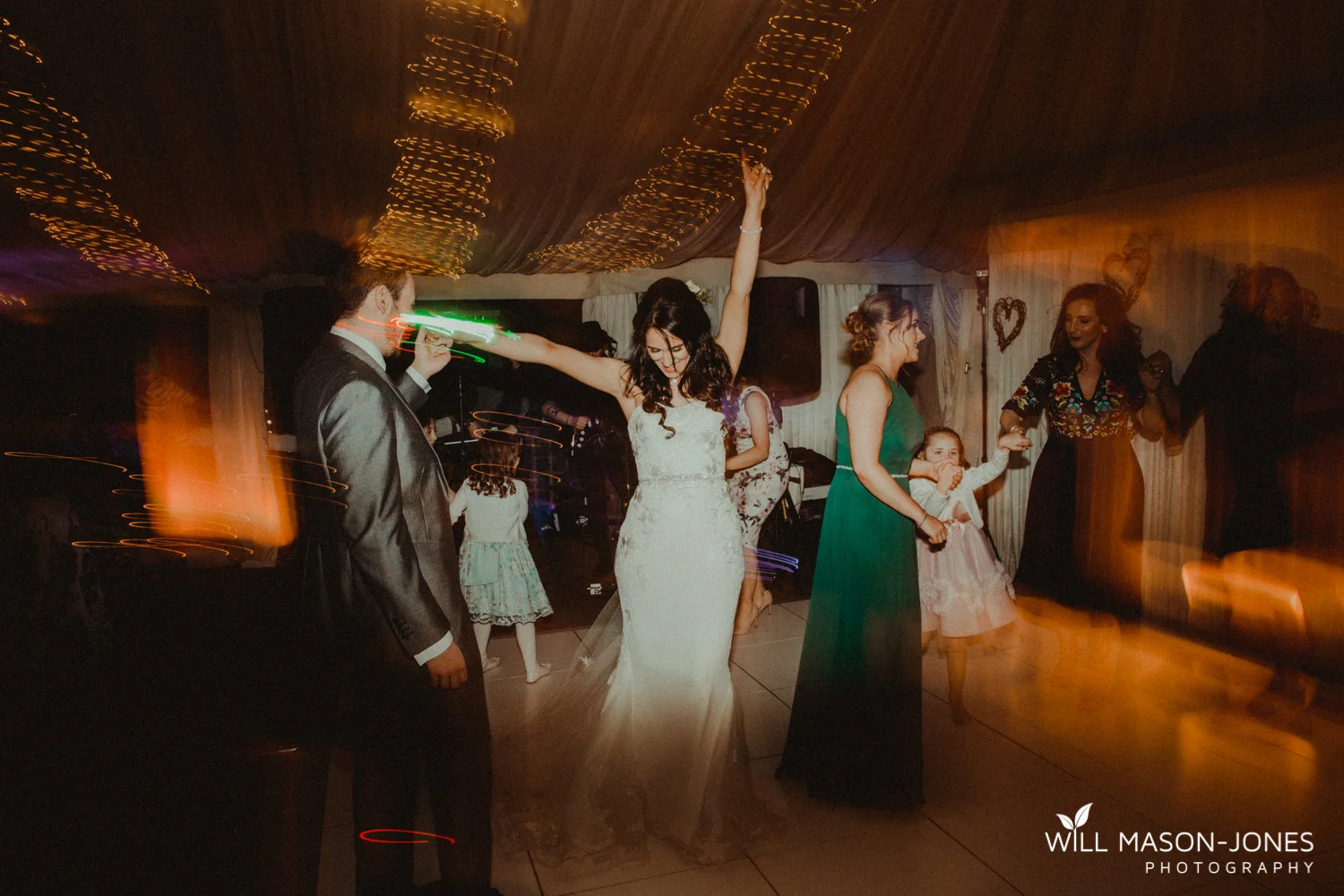 oxwich wedding reception evening dancefloor colourful fun photography