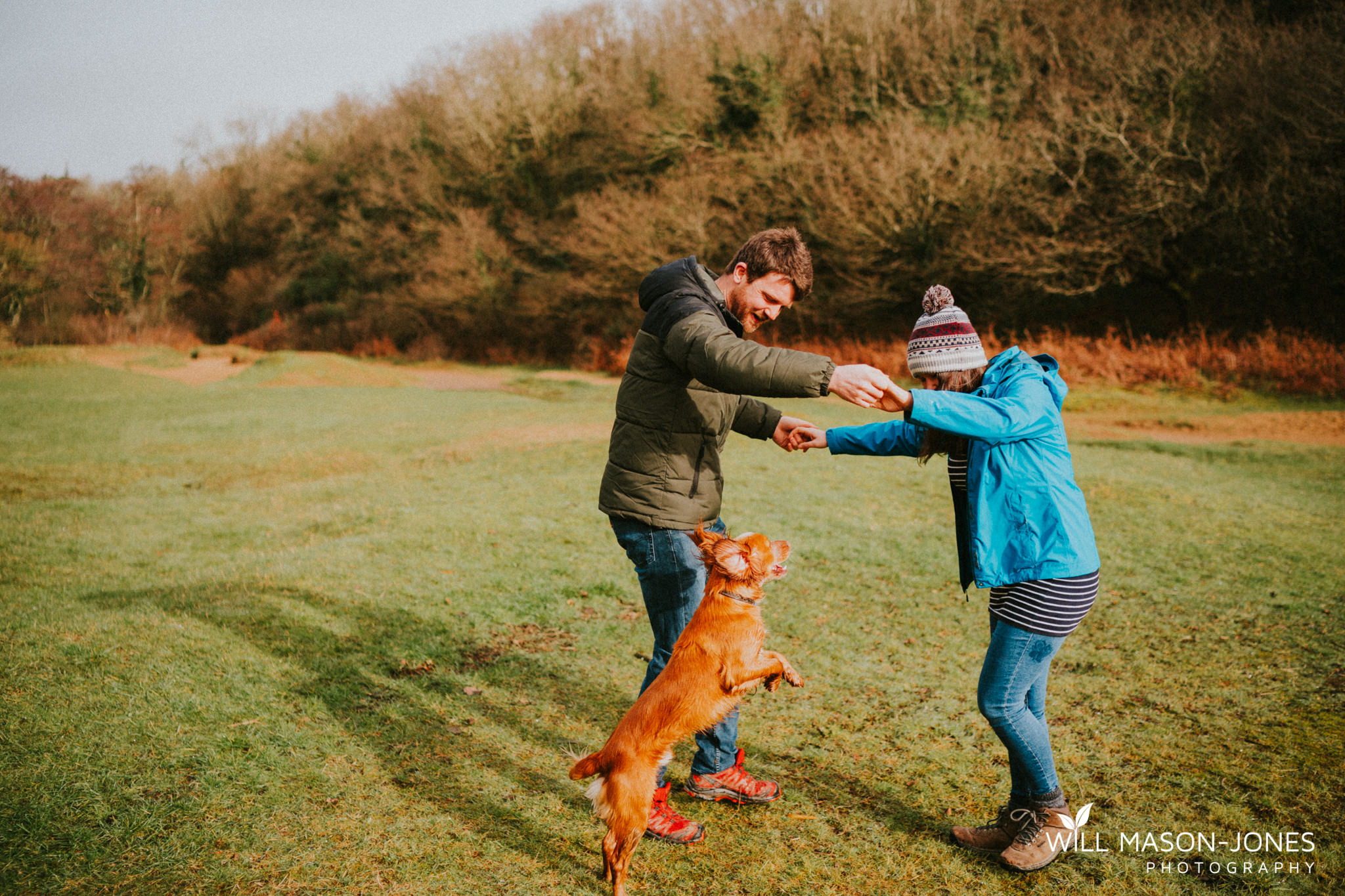 Pre wedding engagement couple photography relaxed session at three cliffs bay swansea gower