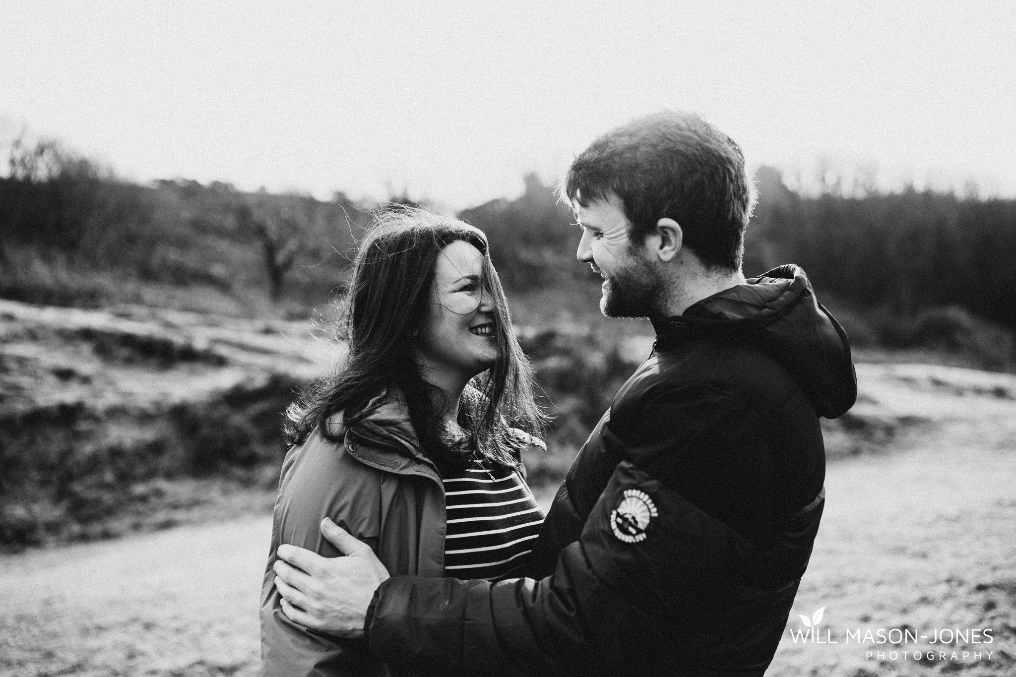Pre wedding engagement couple photography relaxed session at three cliffs bay swansea gower
