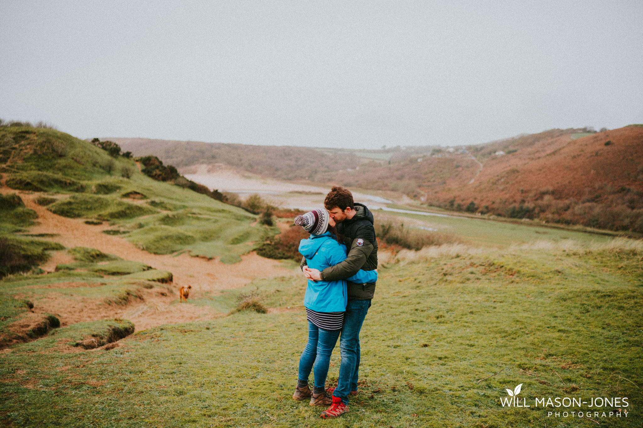 Pre wedding engagement couple photography relaxed session at three cliffs bay swansea gower
