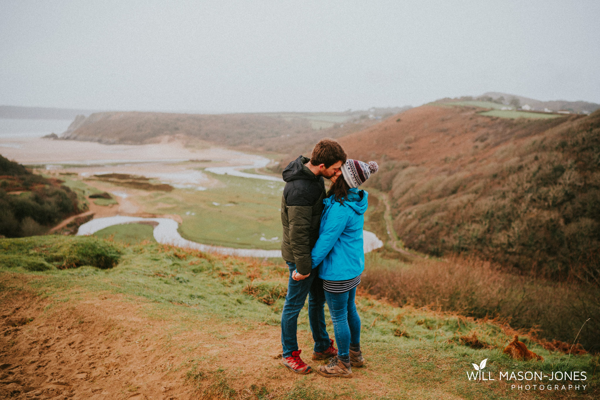Pre wedding engagement couple photography relaxed session at three cliffs bay swansea gower