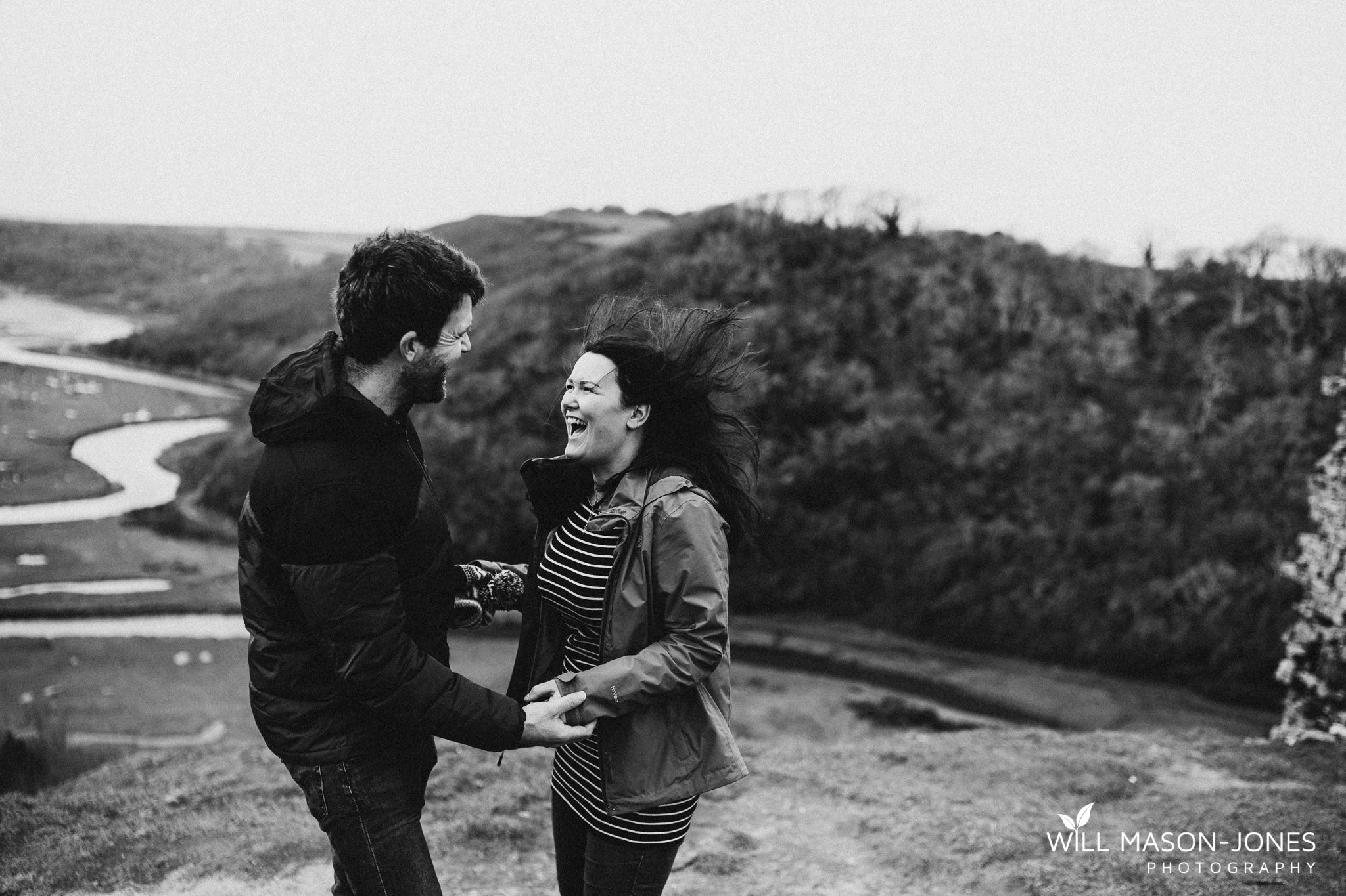 Pre wedding engagement couple photography relaxed session at three cliffs bay swansea gower