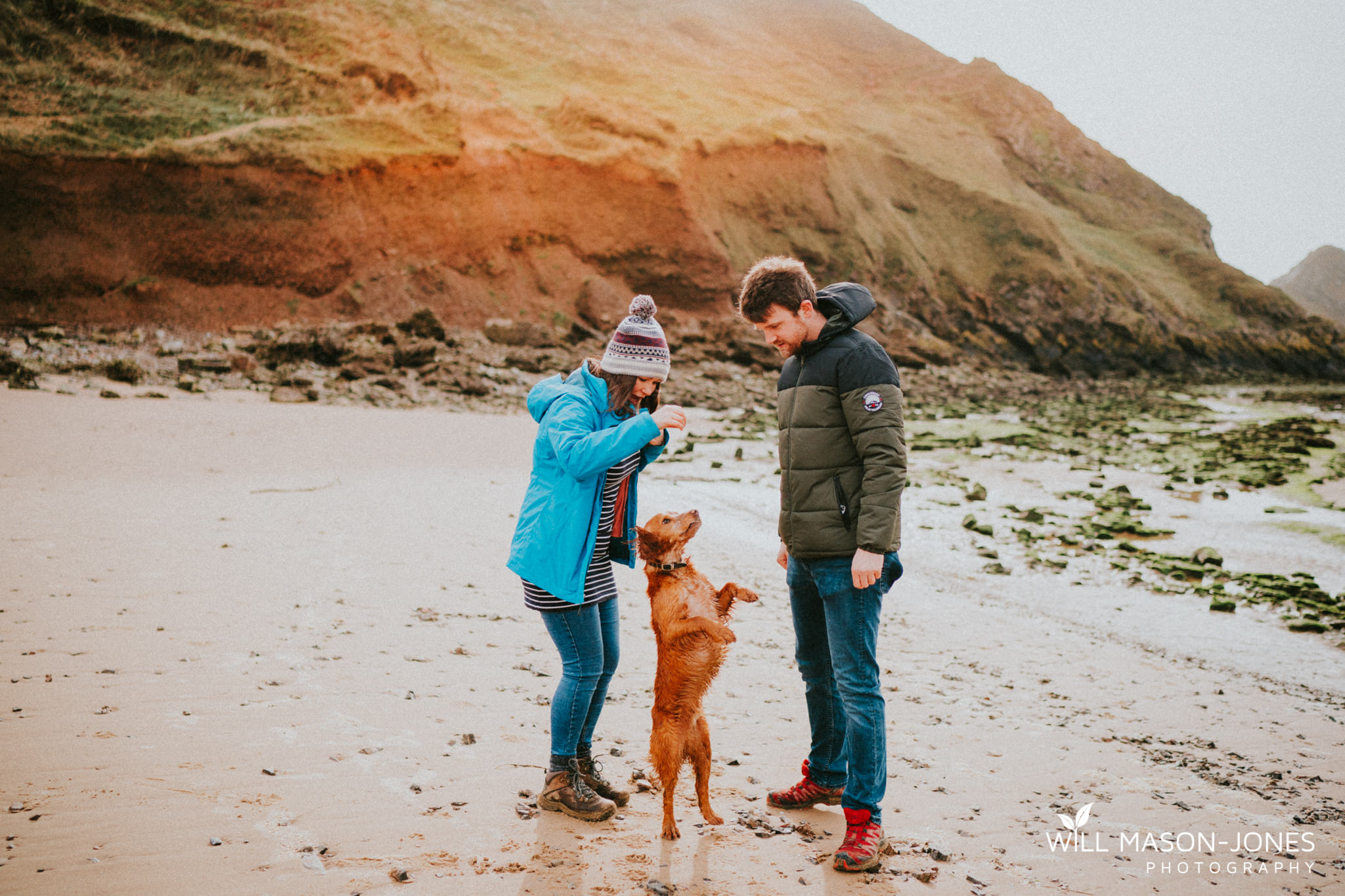 Pre wedding engagement couple photography relaxed session at three cliffs bay swansea gower