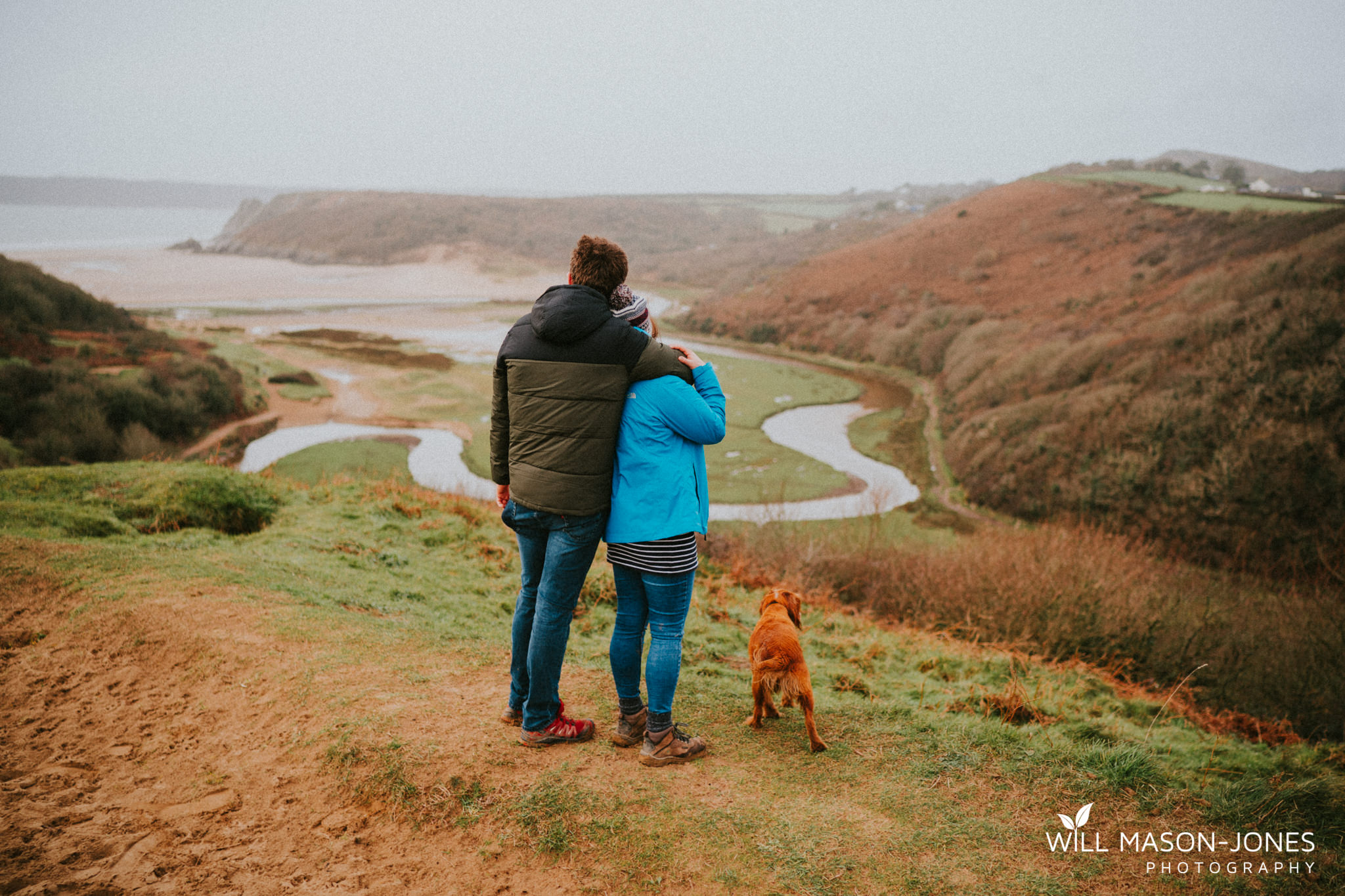 Pre wedding engagement couple photography relaxed session at three cliffs bay swansea gower