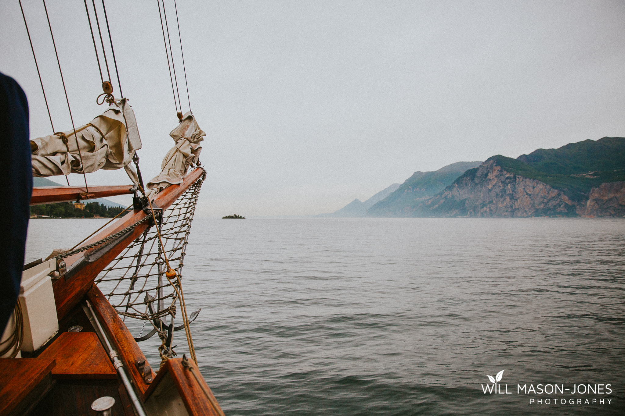  sail boat trip on lake garda after malcesine castle wedding photography 
