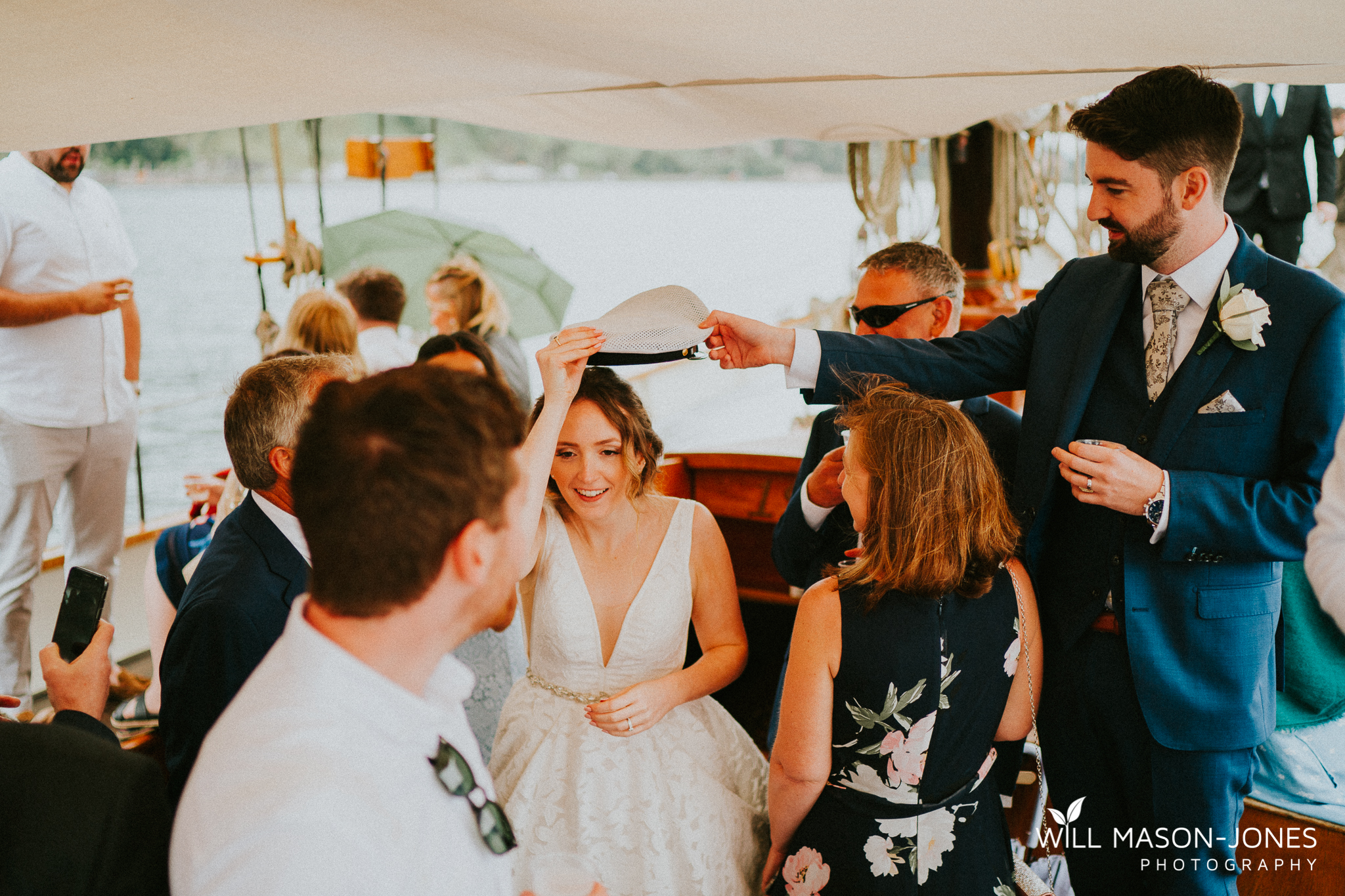  sail boat trip on lake garda after malcesine castle wedding photography 