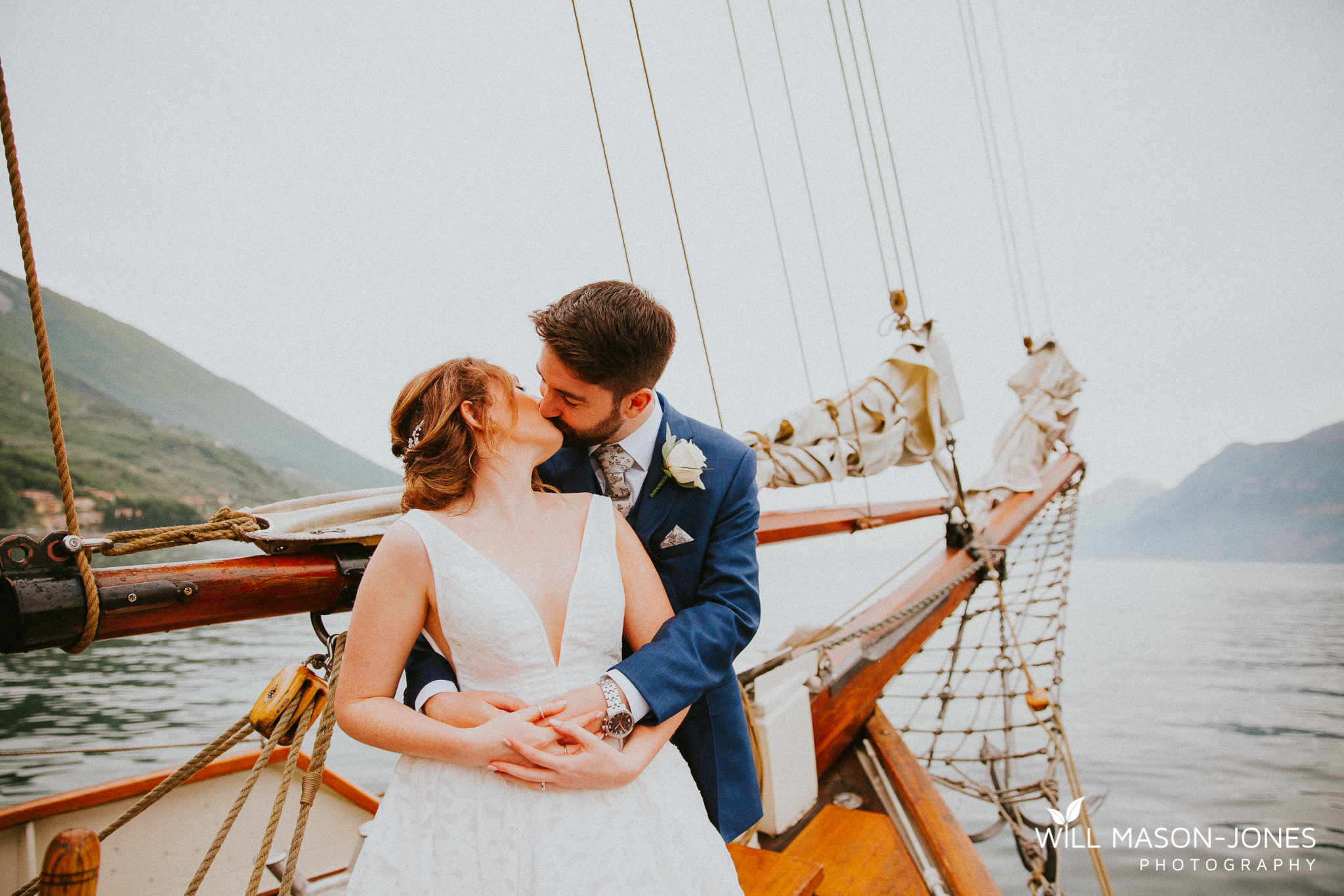  sail boat trip on lake garda after malcesine castle wedding photography 