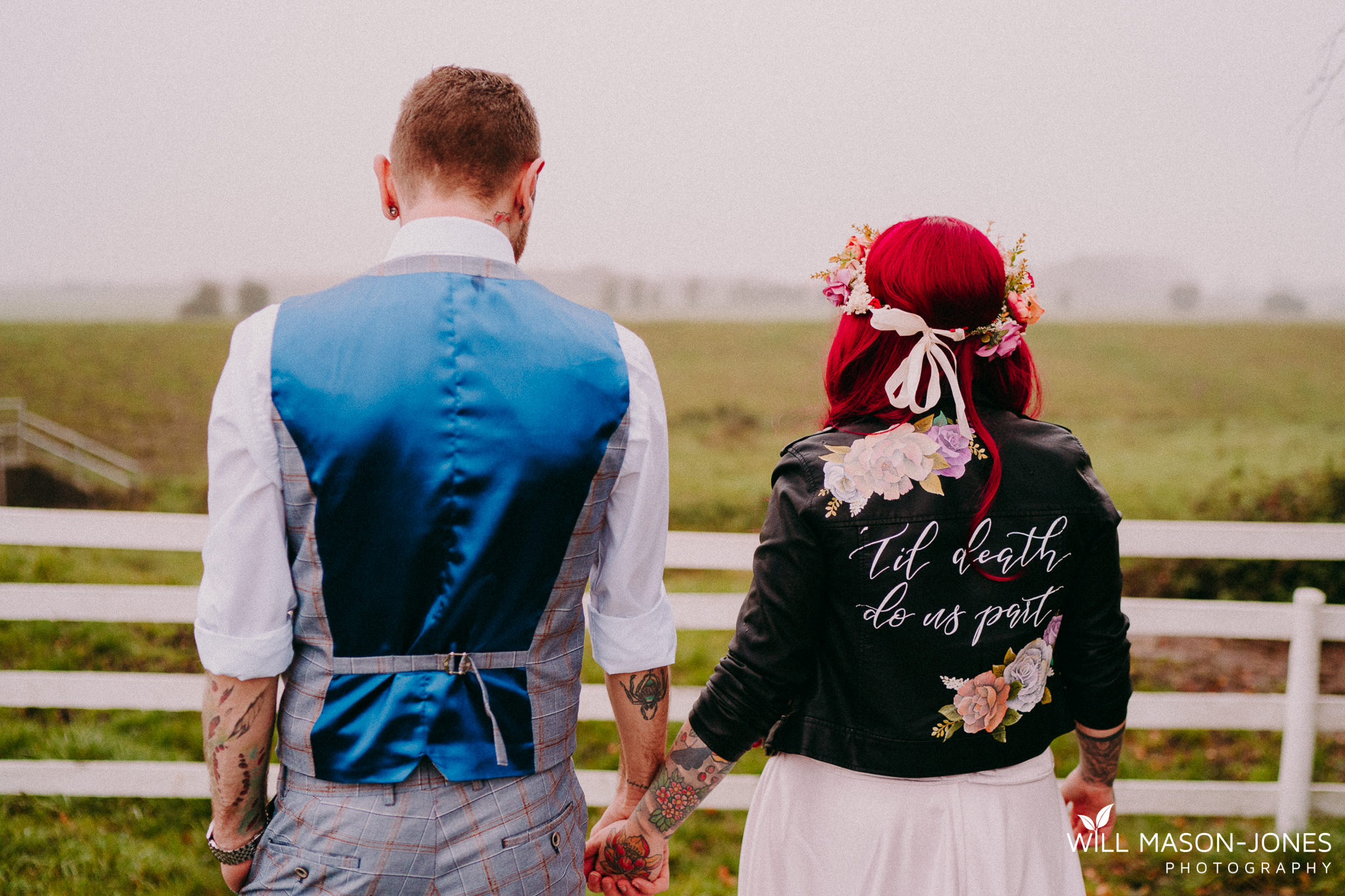 alternative wedding bride leather jacket photography uk