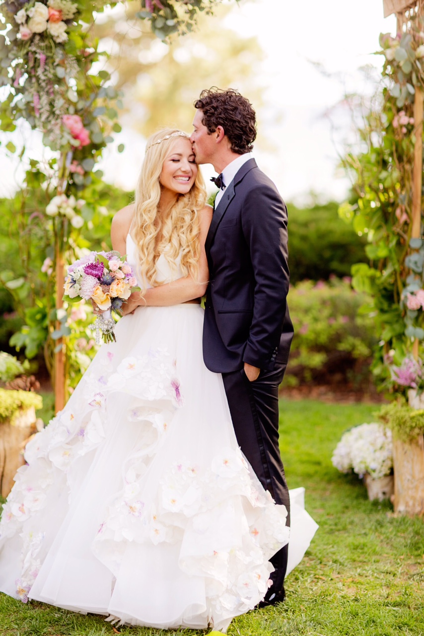 Bohemian Bridal Headpiece -Haute Bride Style T1011, along with the "Paige" gown by Hayley Paige. 