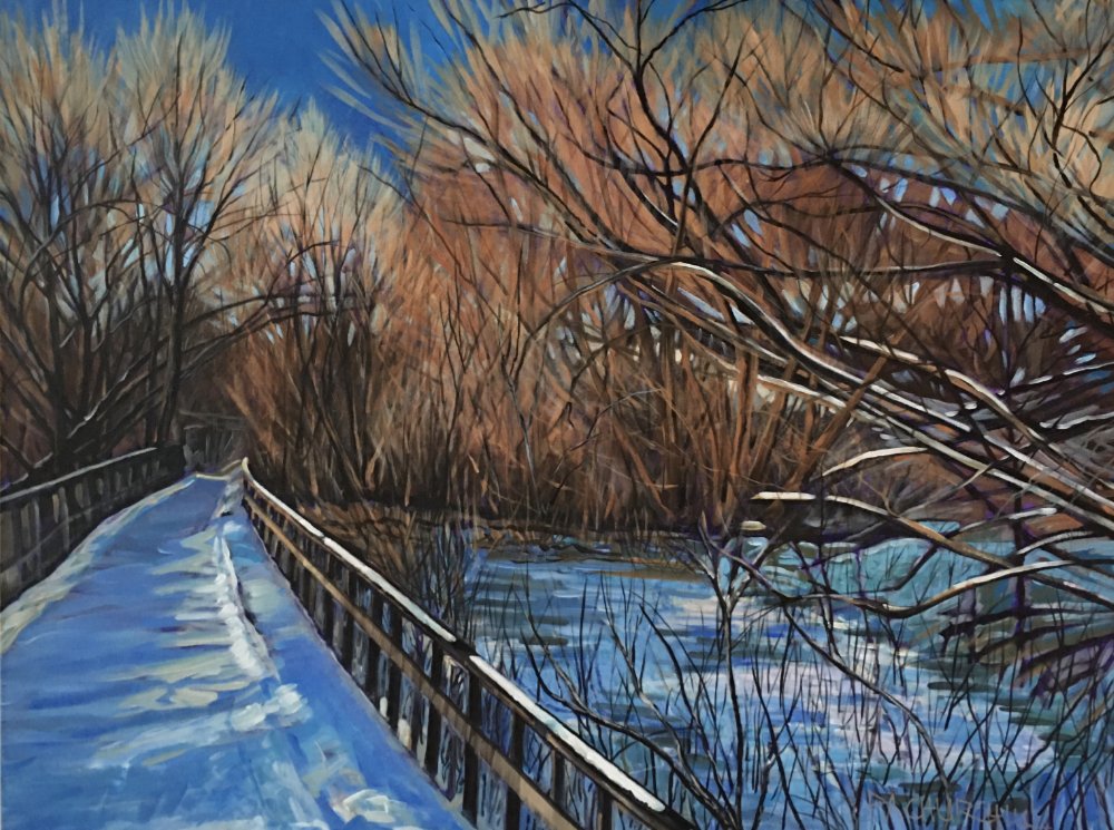 “Collingwood Arboretum Trail…A Winter Walk “  36”x 48” Acrylic $ 3500