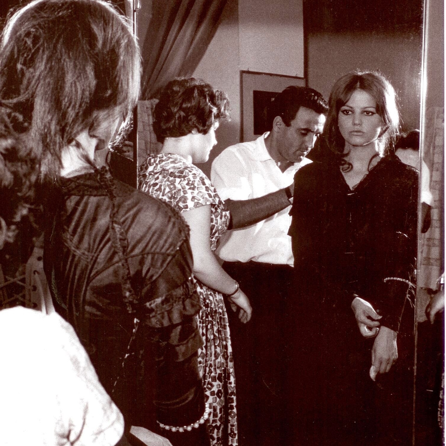 Antonia, Umberto Tirelli and Claudia Cardinale at fitting for film Il Gattopardo, dir. L. Visconti, costumes by Piero Tosi. Courtesy of Fondazione Tirelli- Trappetti