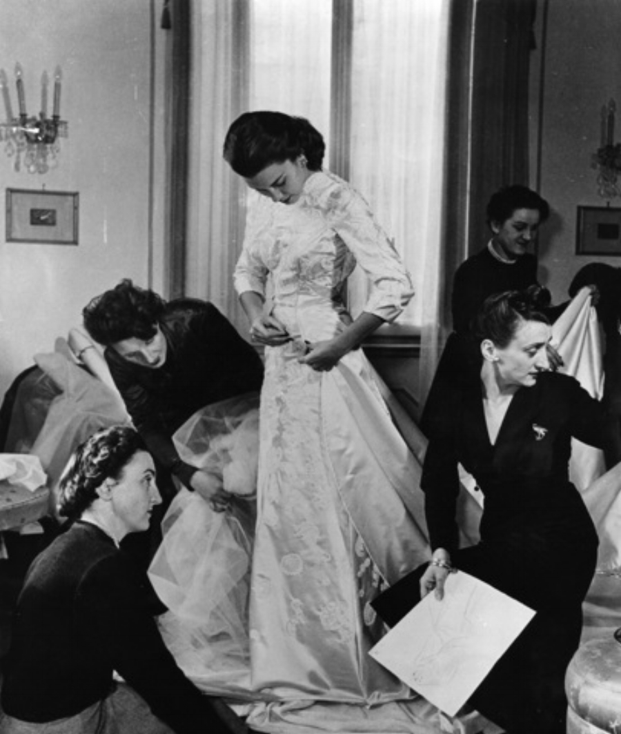 Linda Christian in her wedding dress at the Fontana Sisters Atelier, Rome, 1949.