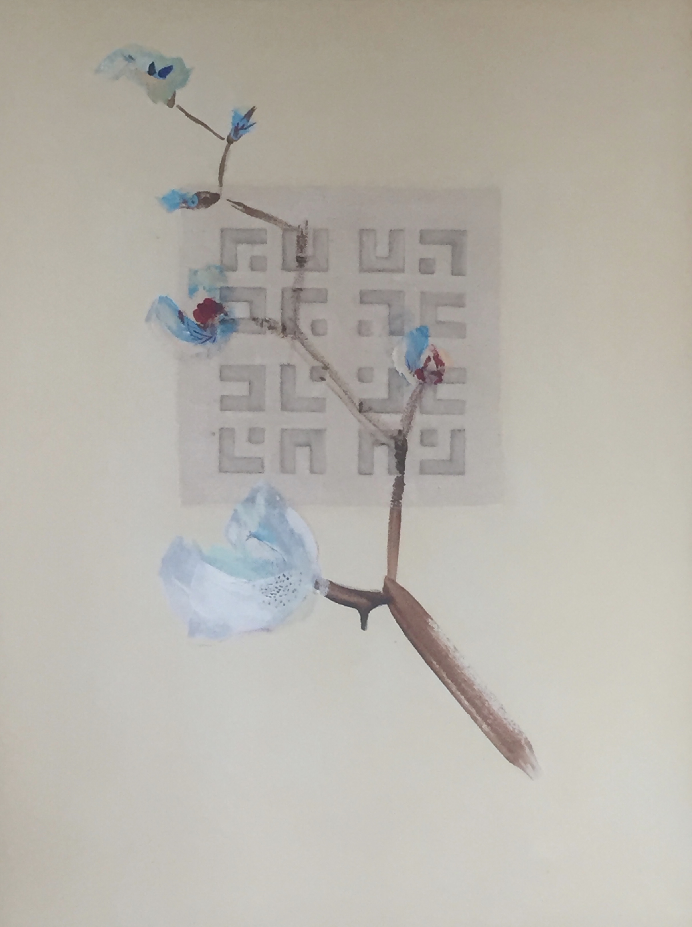 Orchid, Acrylic on Canvas , w/felted wool, 18”x 24” Sold