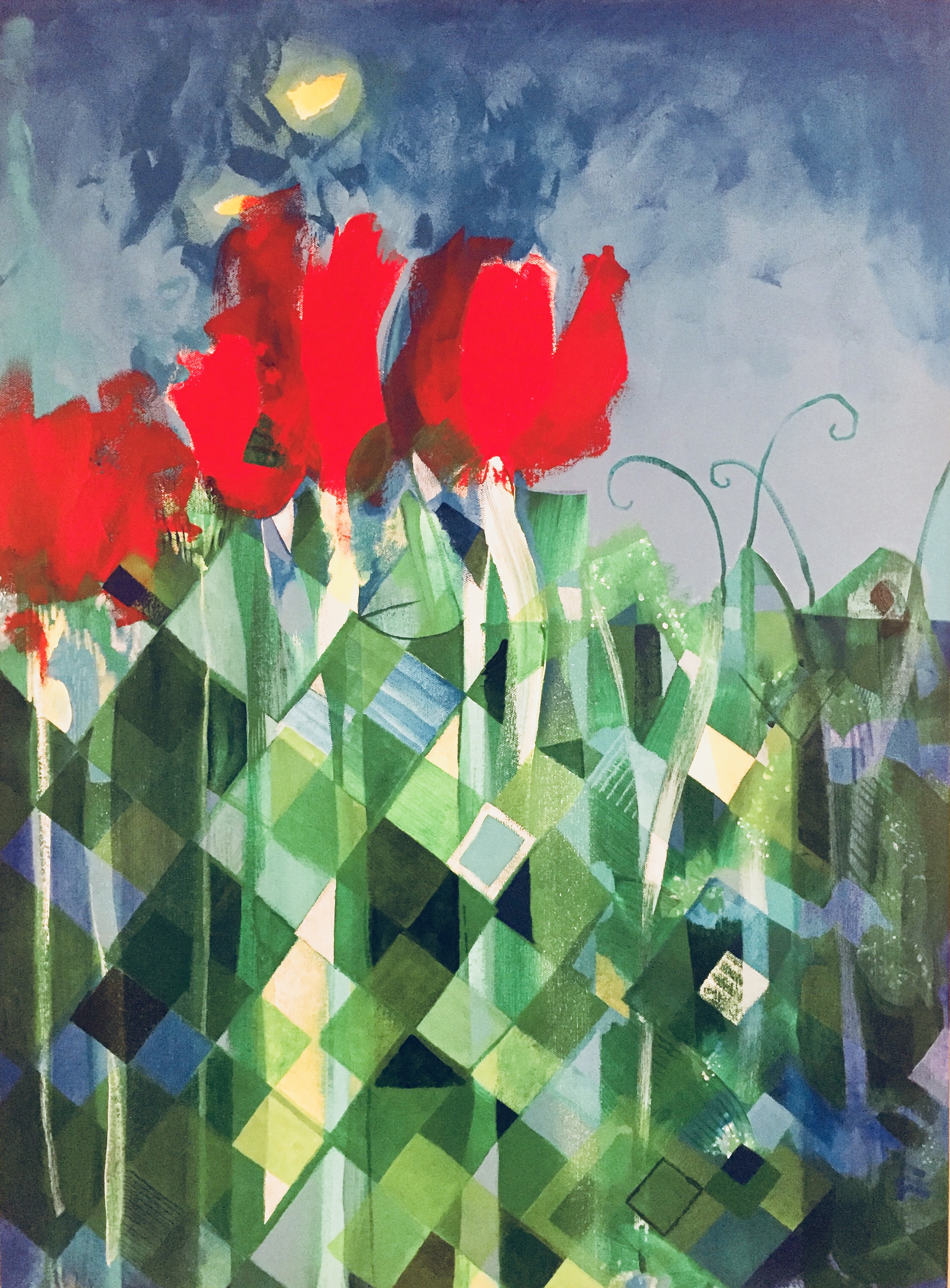 Poppies in the Field, Acrylic on Canvas, 22”x30” $600.