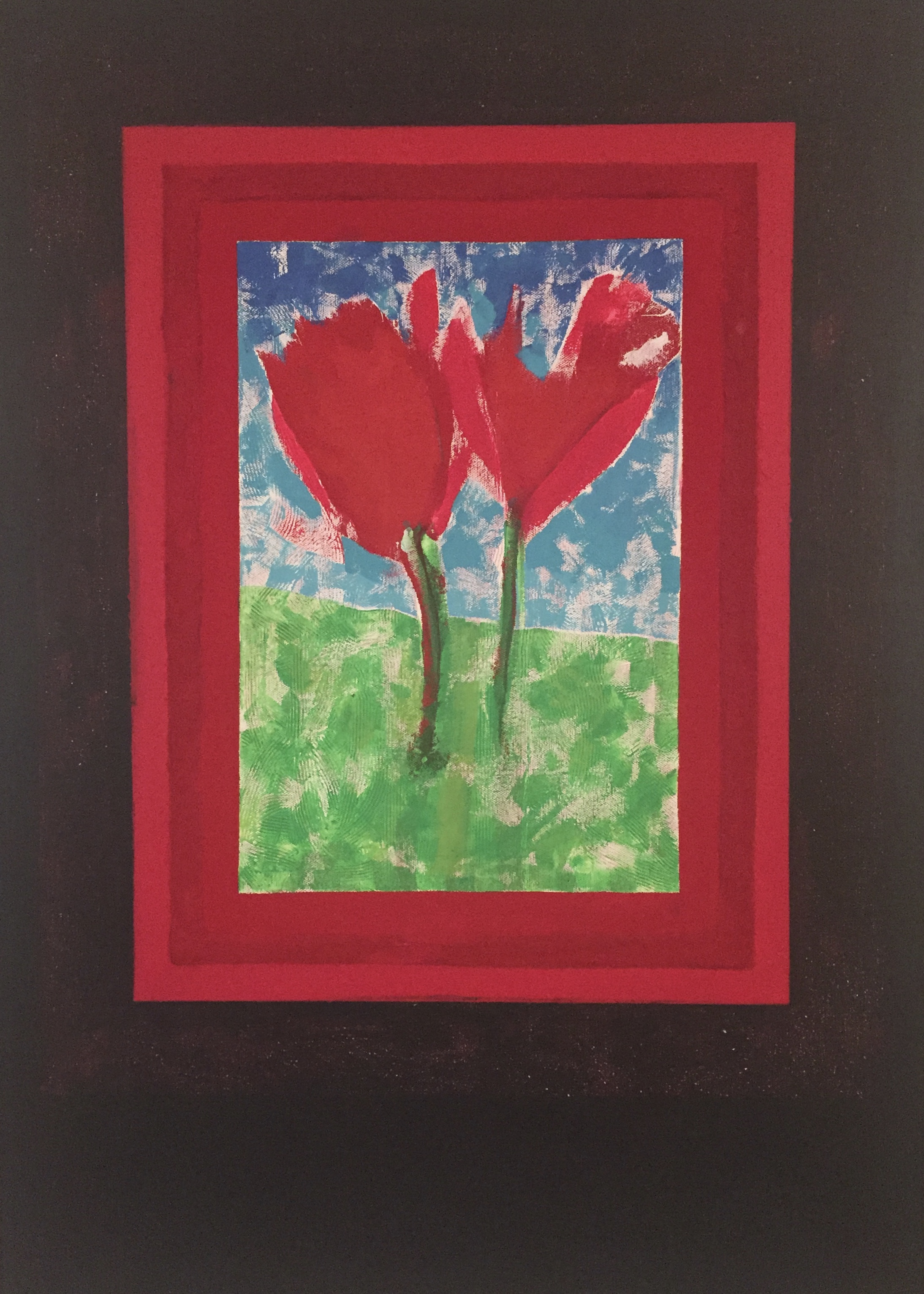 Two Poppies Acrylic on Canvas , w/felted wool, 20”x28” $400.