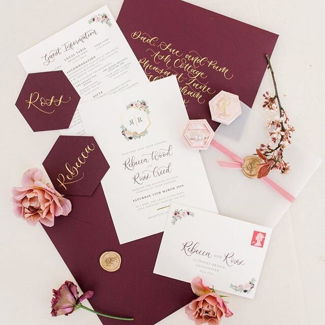 Flatlay and styling goals 💕💕💕@katrinabartlam can you photograph all of my invitation suites please?! This invitation suite and the placecards are from the same wedding as the stunning honeycomb table plan I shared a few days ago, see the hexagon t