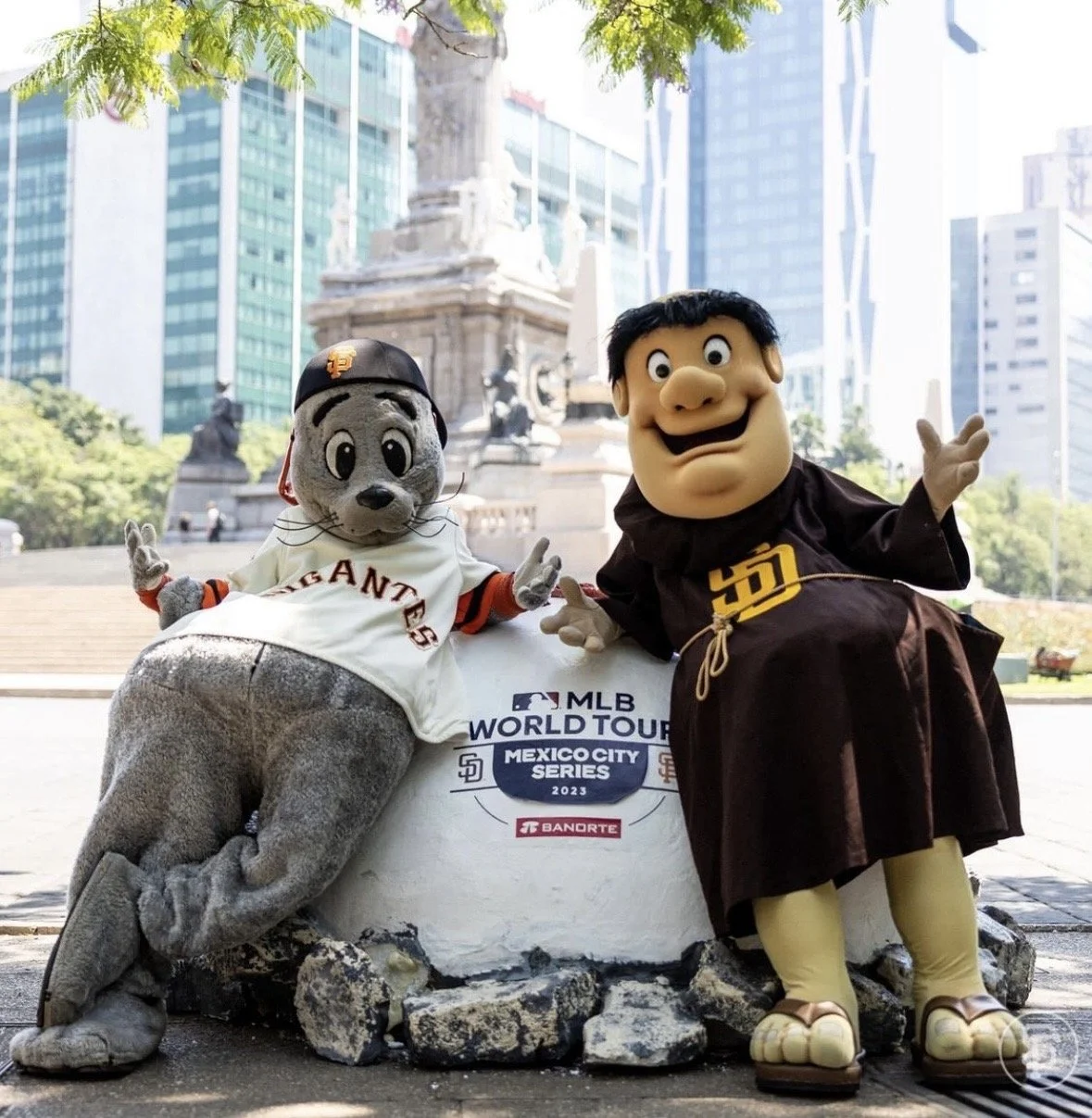 Mikey Performs as Lou Seal during Mexico City Series