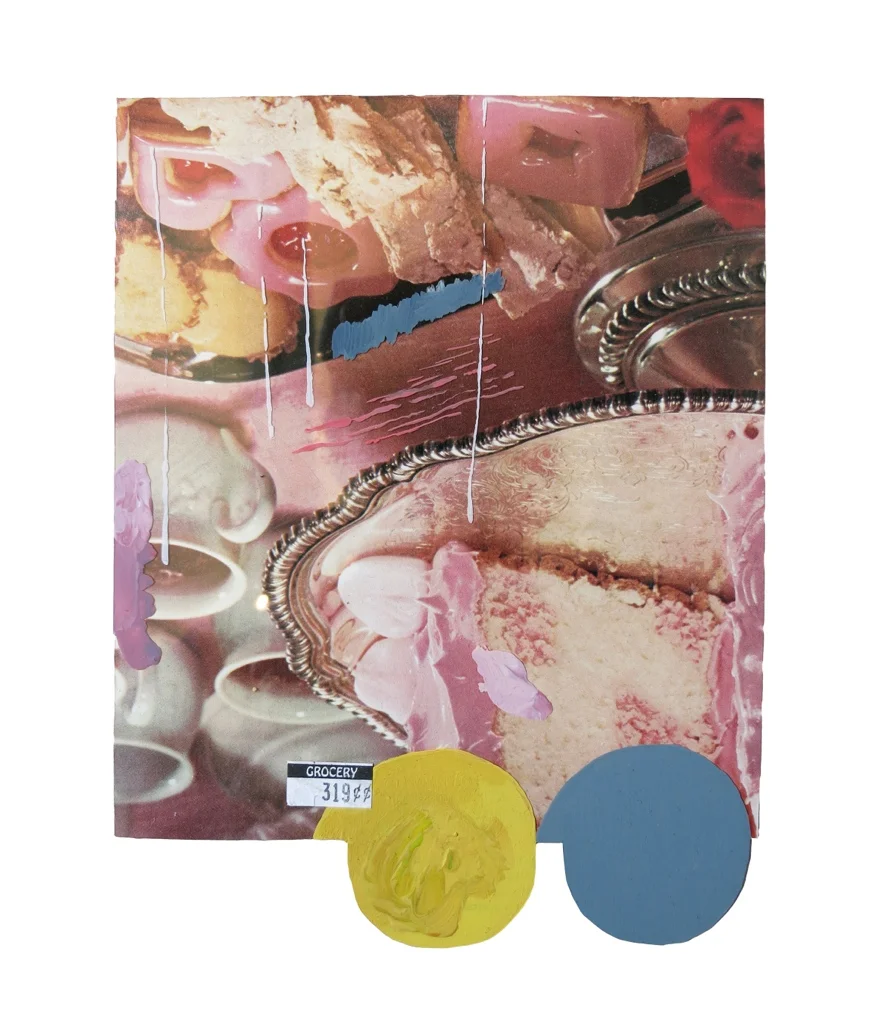 Undone, No. 4. 2015. Casein on Dura-Lar and collage. 7 x 3."