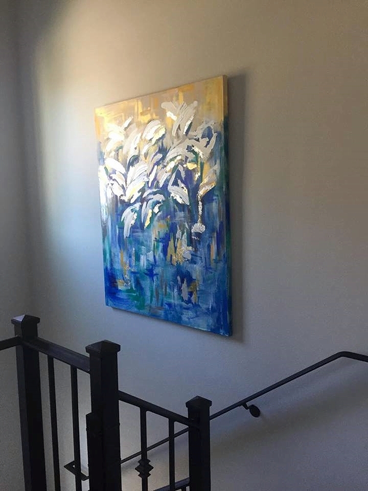 Custom Abstract 48x60 Acrylic with gold and silver leaf
