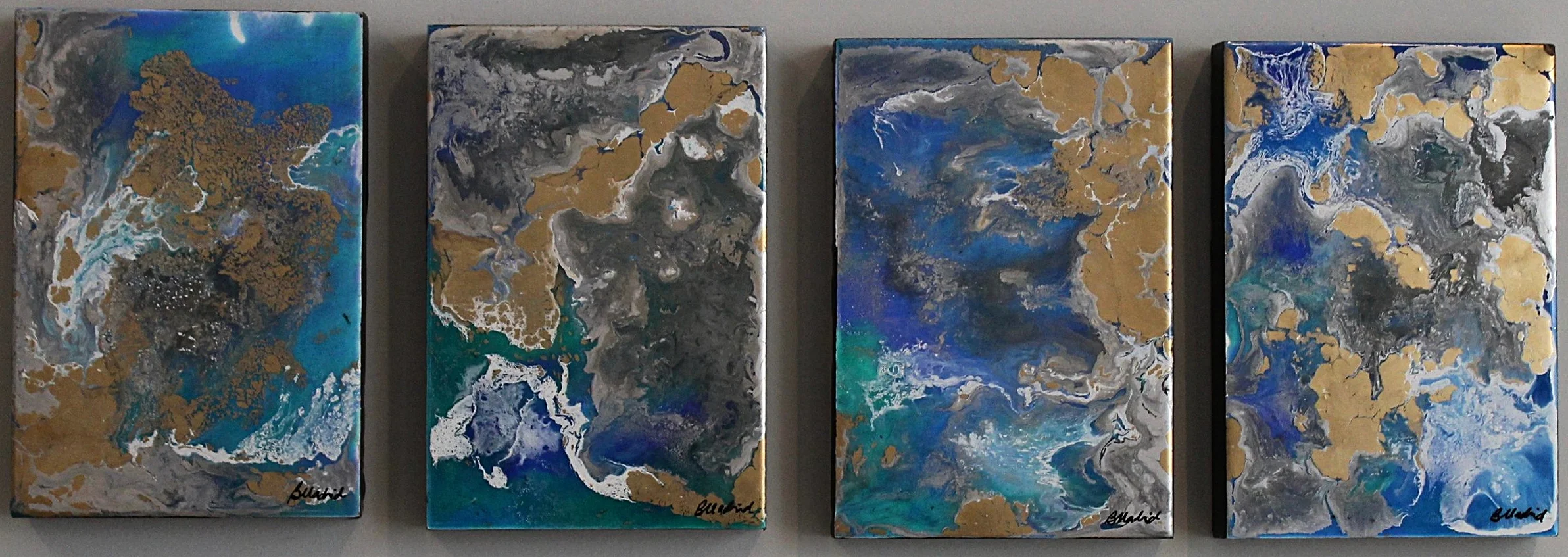 View from Space | set of 3 11" x 7.5" on wooden canvas