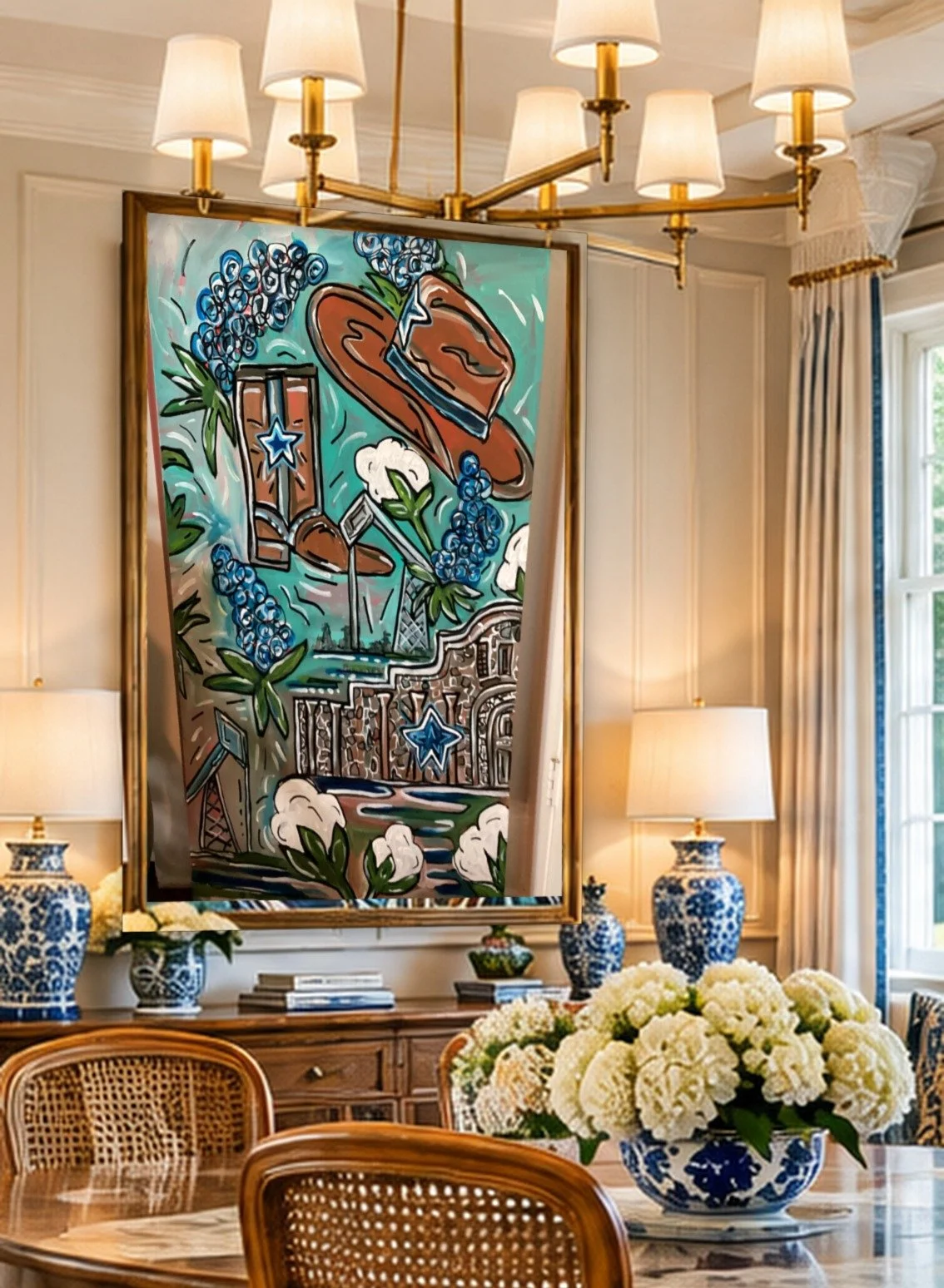 0096_Texas-Collage-Hat-Boots_30x48in_Dining-Room.jpg