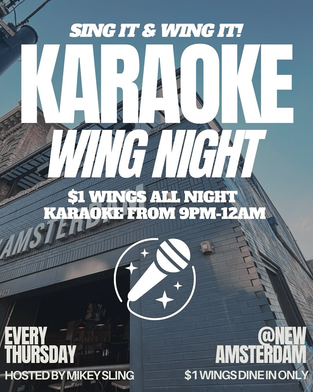 Thursdays are pretty great here at New Amsterdam. We have Wing Night, $5 @casamigos Margaritas, and Karaoke with @therealmikeysling from 9pm-12am. 🎤 

#karaoke #karaokenight #thursdaynight #wingnight #pghwingnight #wings #pghevents #casamigos #marga