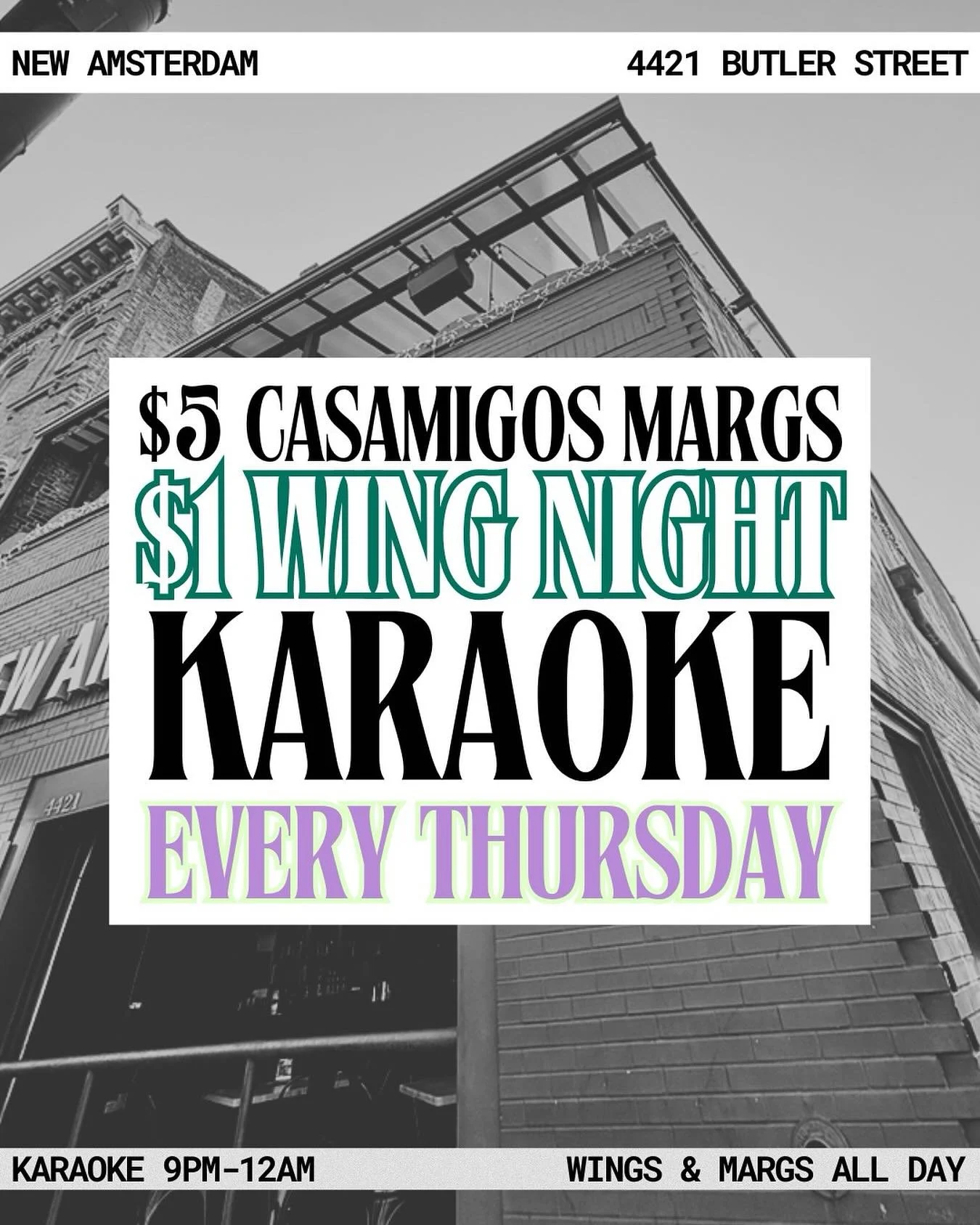 Happy Thursday! As always we have $1 wings, $5 margs, and Karaoke! Come enjoy the rooftop or grab a seat at the bar and enjoy dinner and drinks and stick around for Karaoke! 
🎤🍹🍗 
🍔 Kitchen Open Late! 
🌃Deck is open ALL NIGHT! 
🏈 Thursday Nigh