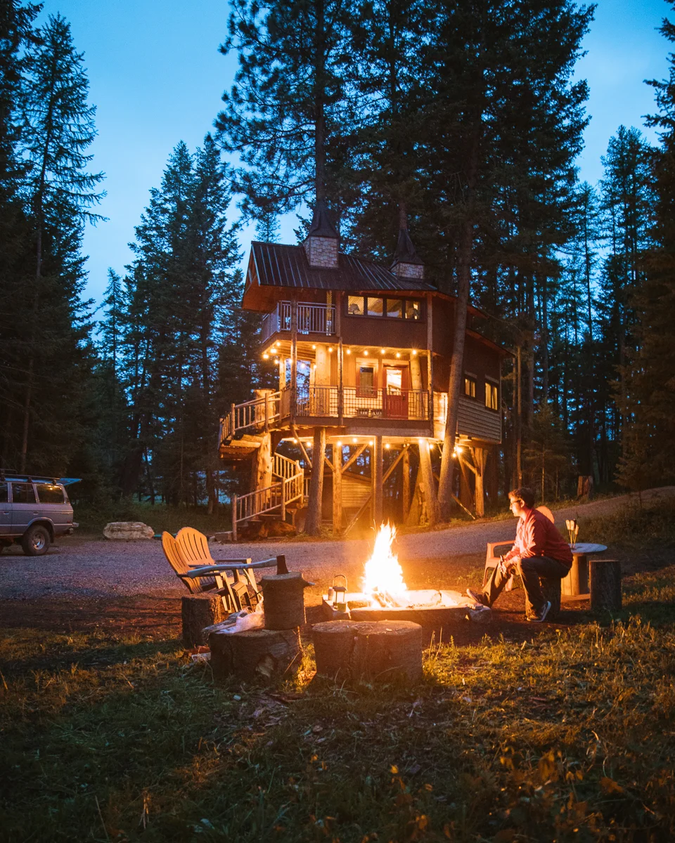 The Montana Treehouse Retreat is set in it's own secluded wooded area equipped with a campfire ring.