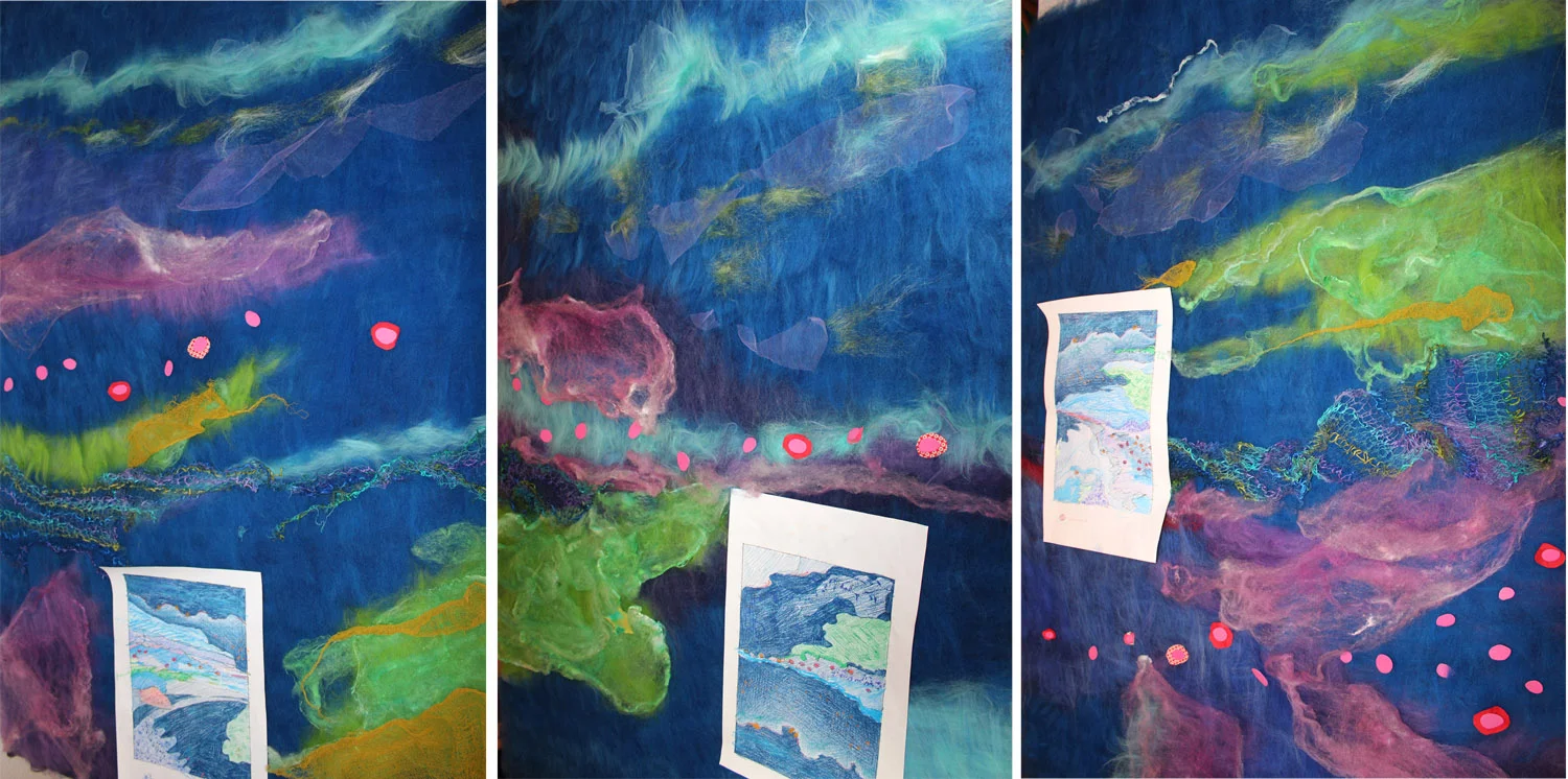 The three paintings. I'm not tall enough even on a chair to avoid this wacked-out perspective.