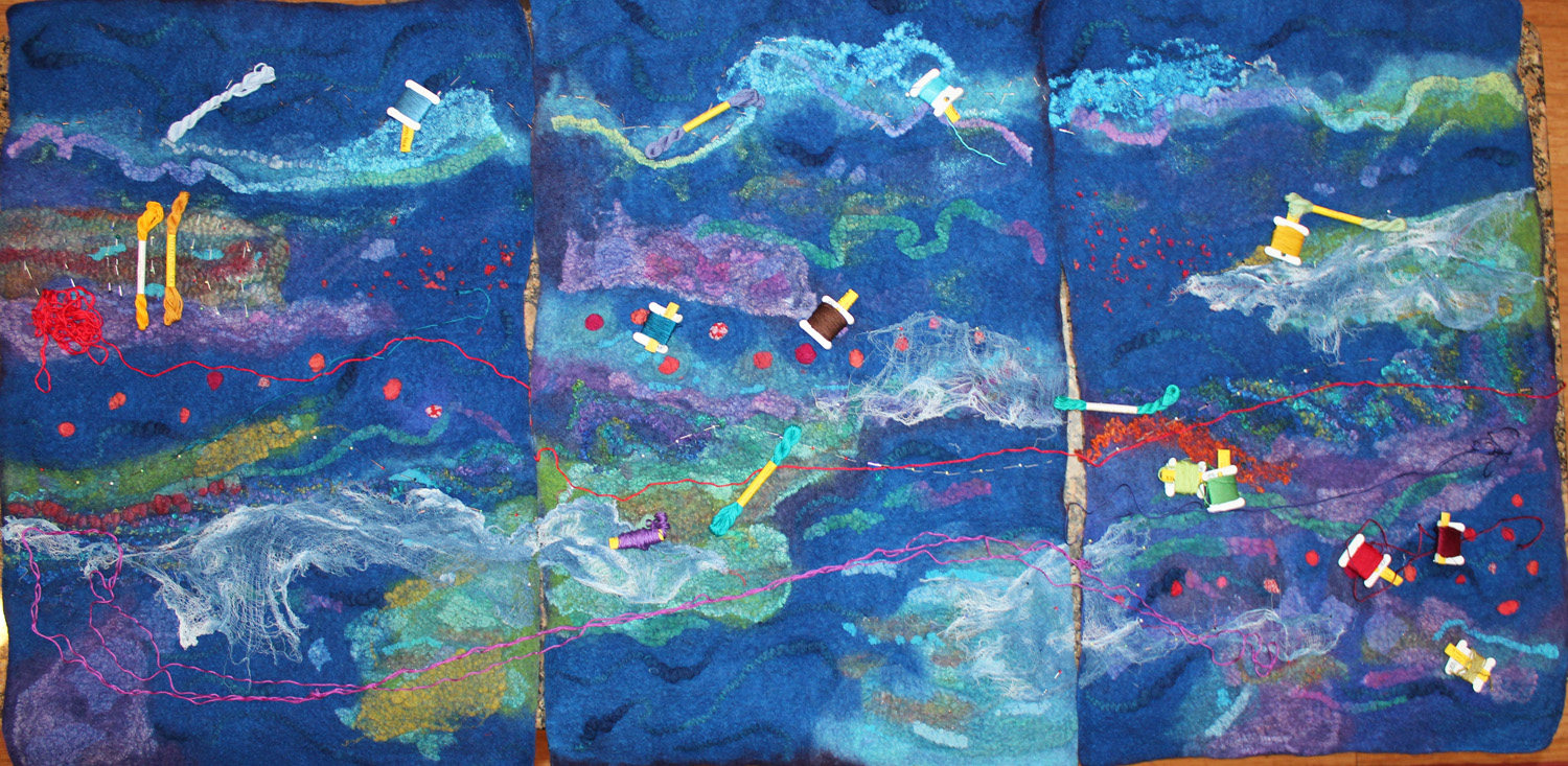Color, thread and stitch choices. Cheesecloth added in strategic places.