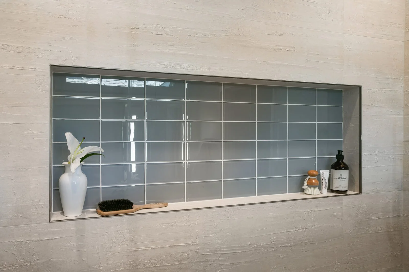 Pine Berkeley Bathroom Remodel - Shower Niche with Blue Gray Subway Tiles.jpg