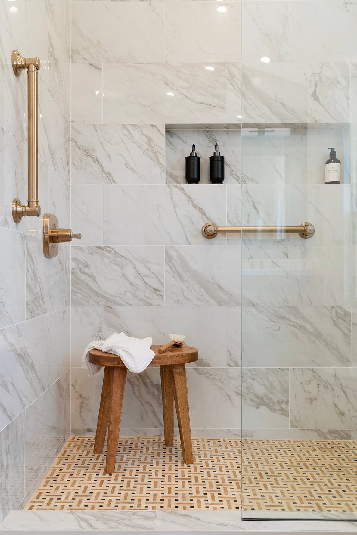 Panama Richmond Bathroom Remodel - Marbled Shower + Brass Fixtures.jpg