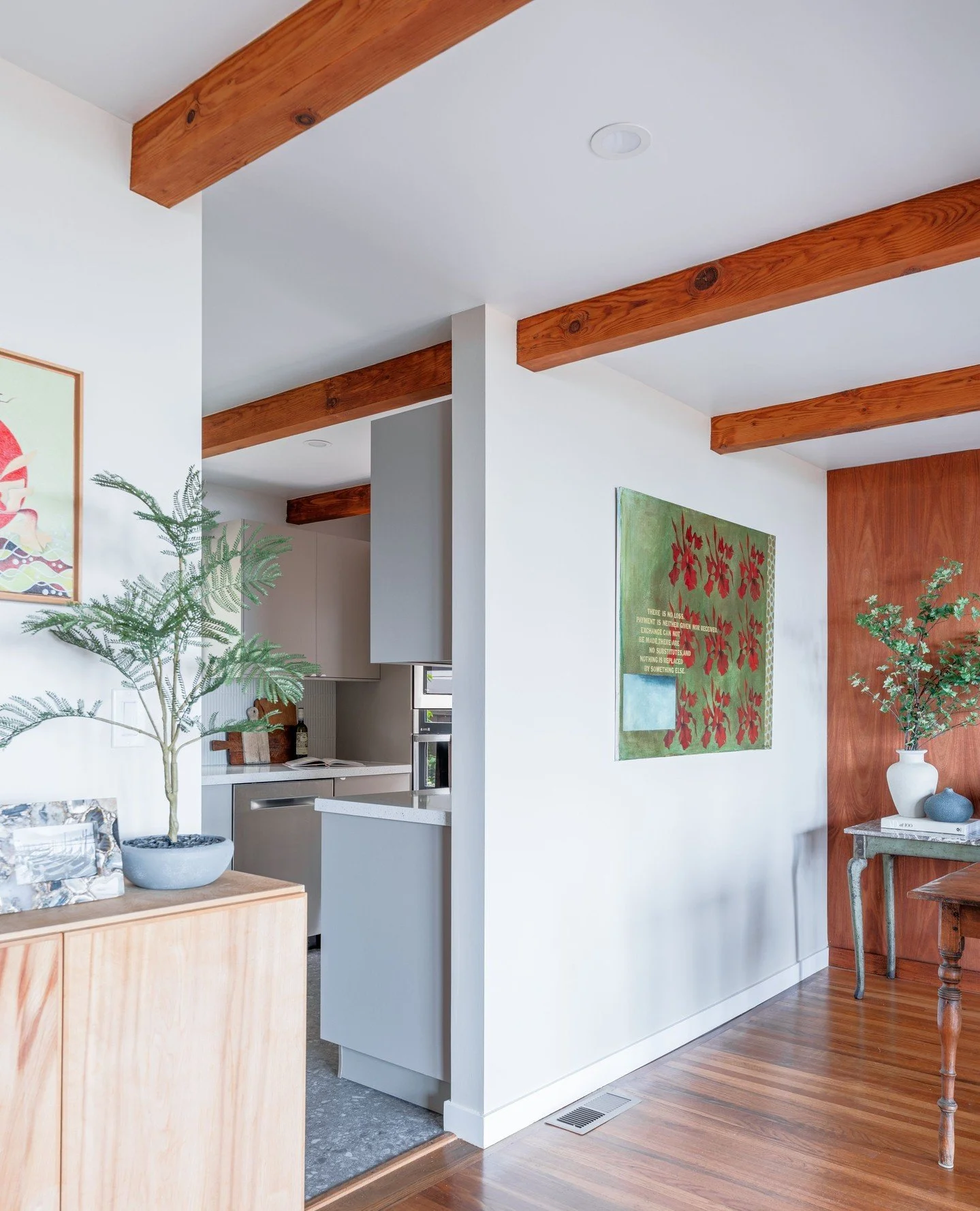 From room to room, this home tells a unified story. Natural wood detailing and exposed beams bring warmth and continuity, allowing each space to feel distinct yet seamlessly connected.