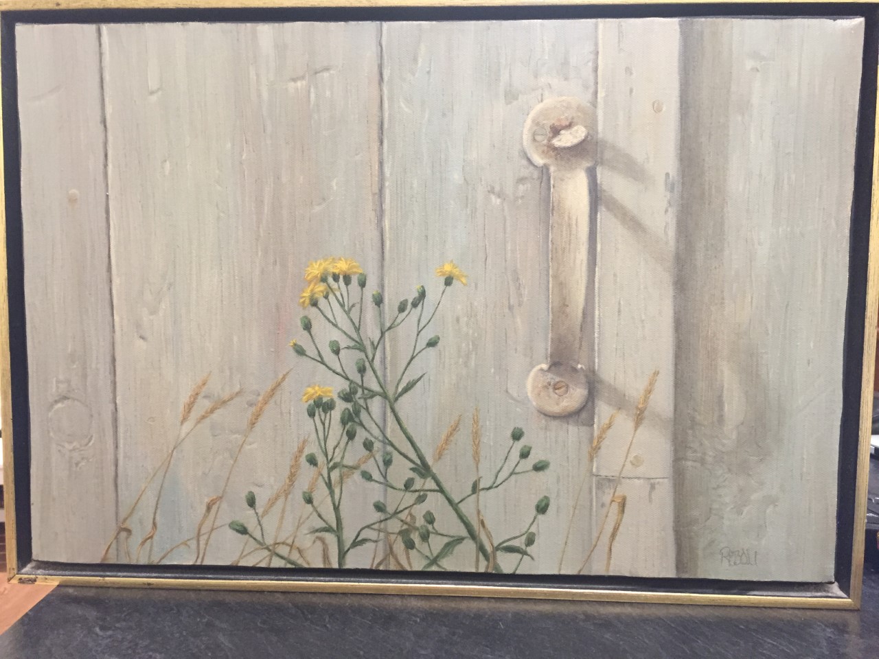 Barn Door with Yellow Flower, 12 X 18