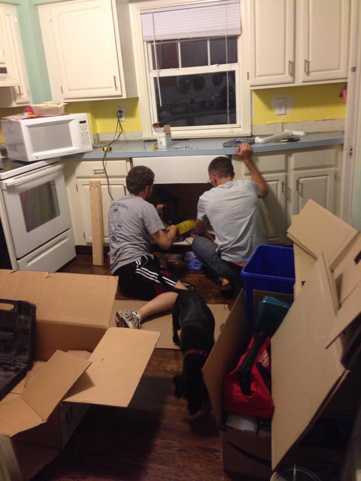 Nick helping Tim install our sink!