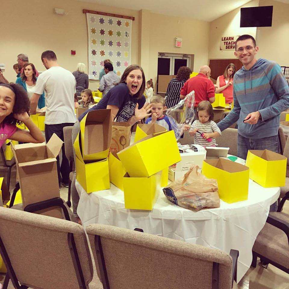 Packing Operation Christmas Child Boxes.