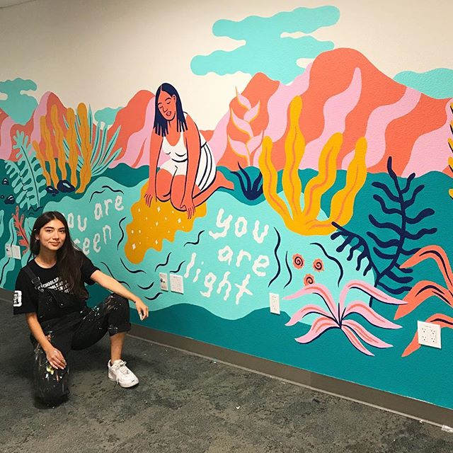 Just spent the week at the Basic Needs Center at UC Berkeley finishing up the rest of the walls 💫💫💫 Thankful that this space exists, and for the opportunity to paint what feels like my dreamscape of affirmations. Swipe for deets 🌹