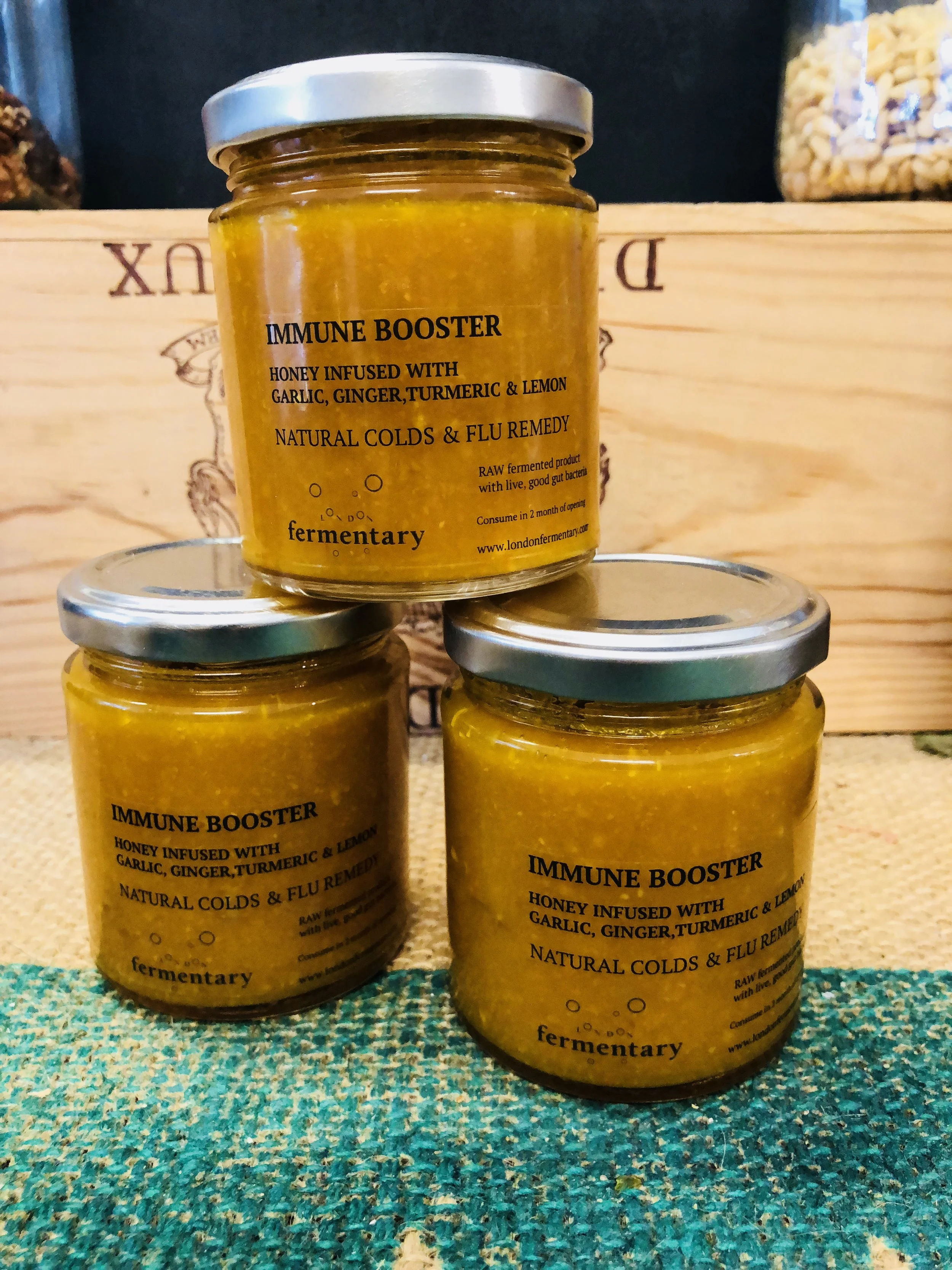 Fermented Garlic with Lemon,Ginger,Tirmeric&Lemon Photo ©Puntarelle&Co NEWS: Thanks to the feedback and support of our customers, our London Fermentary products have grown to the point where we feel it necessary to give them their own social media presence! If you follow Puntarelle_Co on Instagram and/or on Twitter, we’d love it if you would show your support by also following us @london_fermentary on Instagram and/or @LDNFermentary on Twitter. We’ll be able to keep you informed with news, like what seasonal Ferments you can expect to find each month. And while we are on the subject, filling the gap between winter and spring this month we have a Honey & Camomile with warming ginger and turmeric Water Kefir for you. And, by popular request, our immune-boosting jars of Honey fermented with garlic, ginger, turmeric and lemon are back in stock. Apart from being delicious, these unpasteurised fermented drinks bring beneficial micro-organisms, B vitamins, minerals and enzymes in a slightly sour, zingy, low-sugar form. More about our range of Fermented products at: www.londonfermentary.com