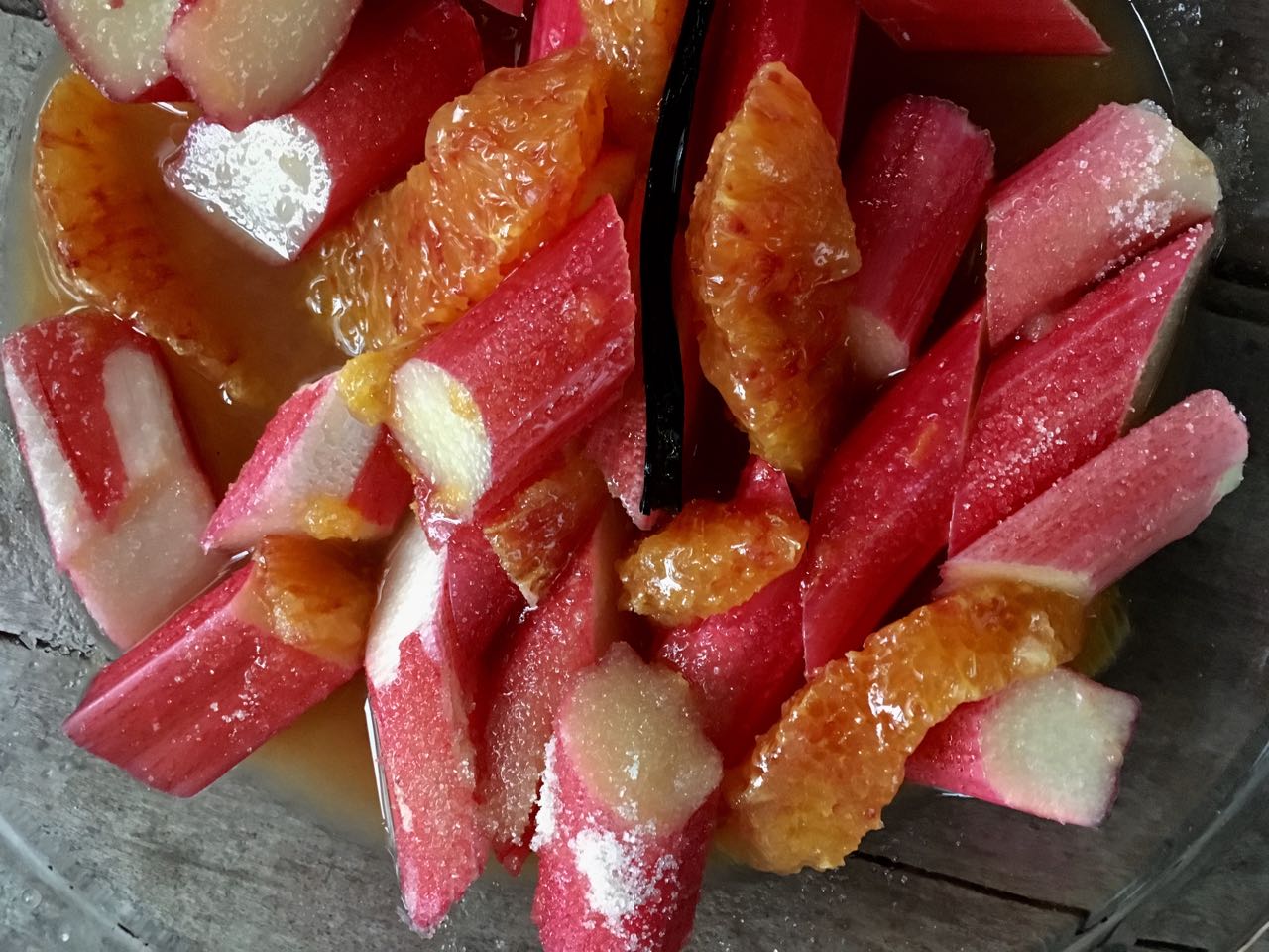 Forced Yorkshire Rhubarb & Tarocco Blood Orange about to go in the oven Photo ©Evie Saffron Strands
