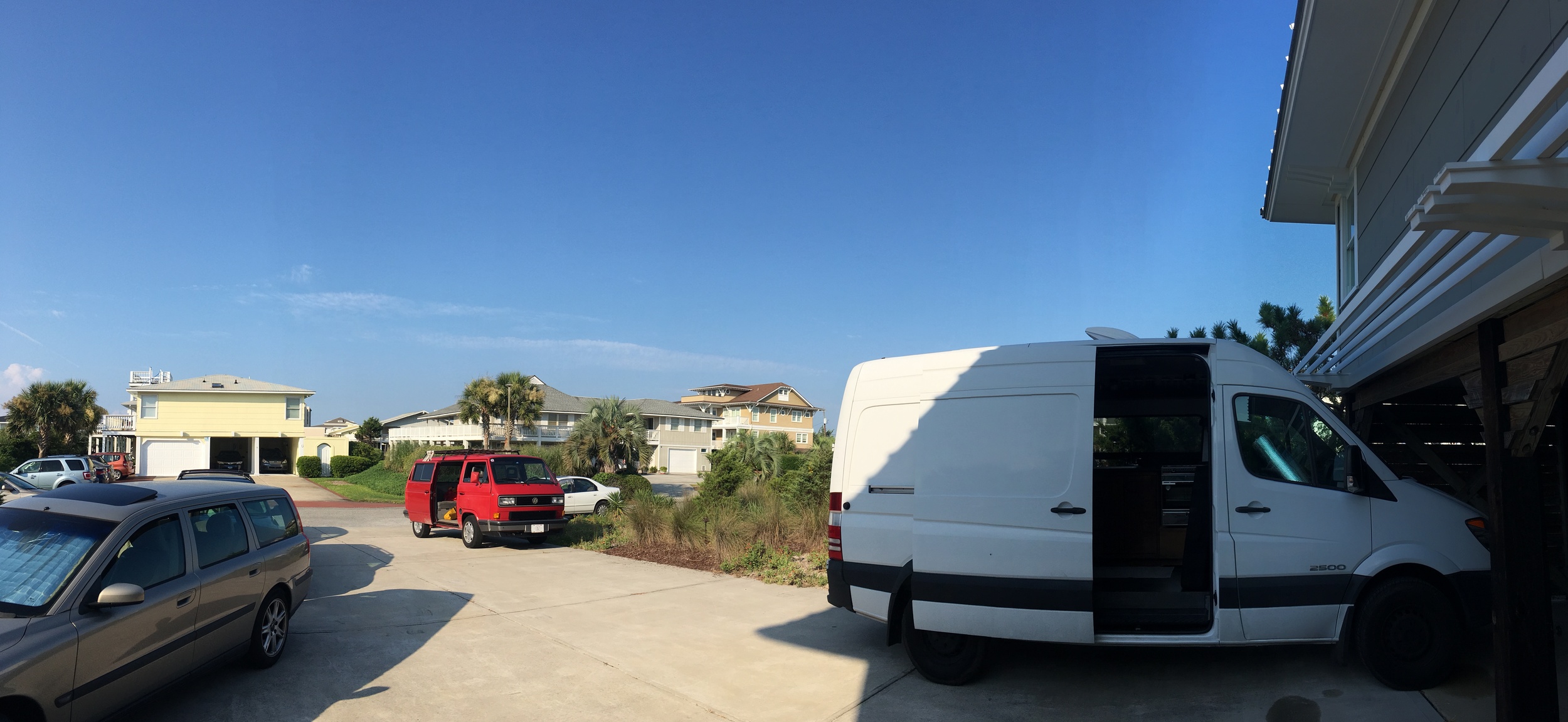 Camping out in the driveway at the beach
