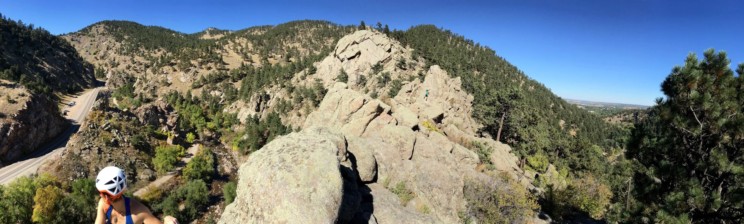 View from the top of a quick 5.8 climb in the Elephant Buttress area north of Boulder