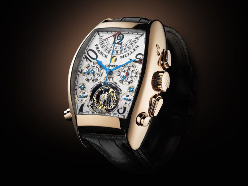 Franck Muller Revolution 2, A Yellow Gold Three Dimensional Dual Axis Tourbillon Wristwatch With Retrograde Seconds And Eight Minute Cage Rotation Di###Franck Muller Vanguard Titanium Grey Camouflage Men's Watch - V45 SC DT TT MC TT