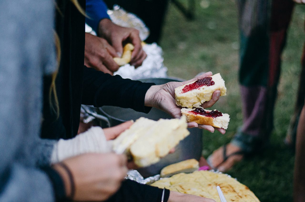 2015 28th October Vanlife members enjoying having some damper and scones prepared by Aunty Gladys Atkinson