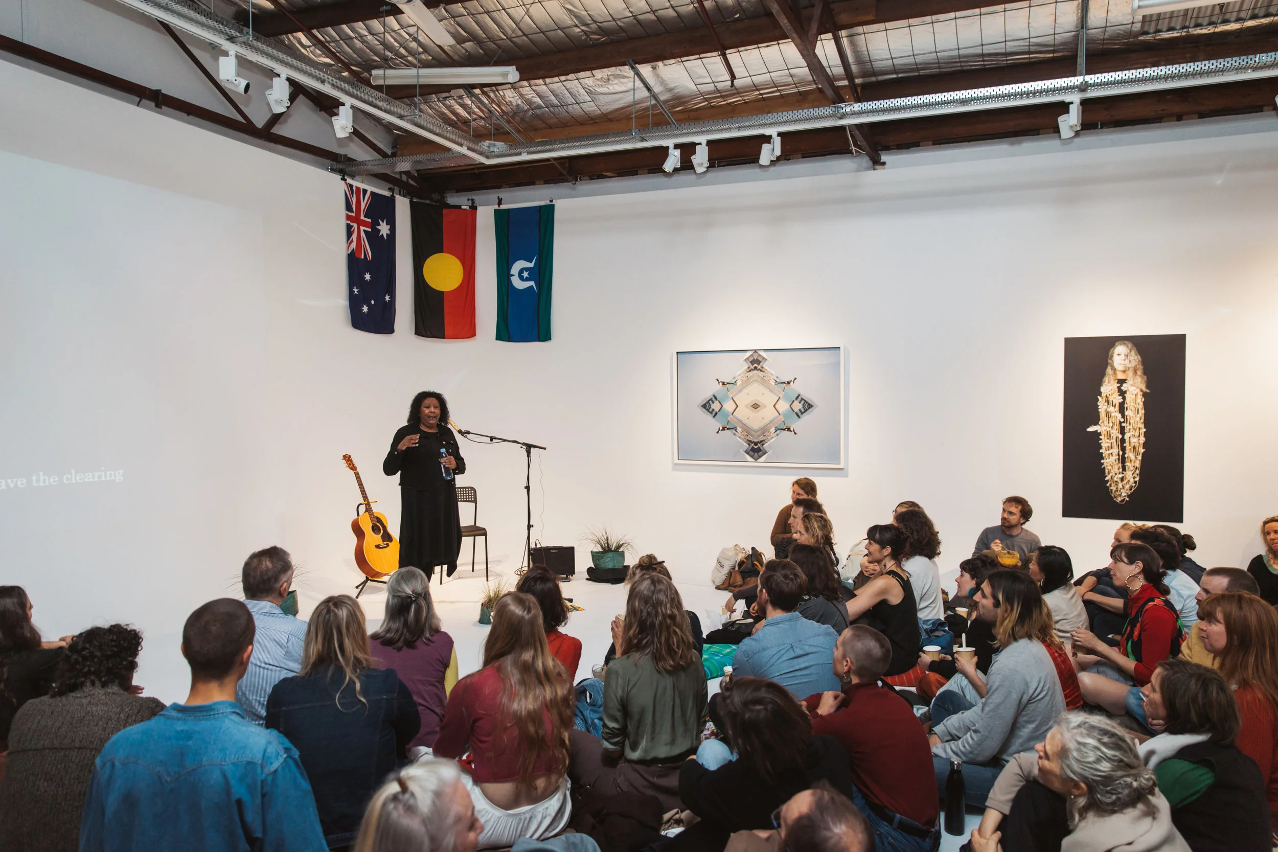 Here's the wonderful Maree Clarke speaking on Wednesday night at @yarnaustralia 's Narrm (Melbourne) Launch at @merringstudio . Illuminating to hear her story and insights into these powerful works. Thank you to @vivienandersongallery for their support. @yarnaustralia #community #culture #conversation #storytelling #art #visualart #indigenous #aboriginal #torresstraitisland #australia #sharedhistory #Narrm #Naarm #Melbourne #Northcote #deadly @ree_clarke