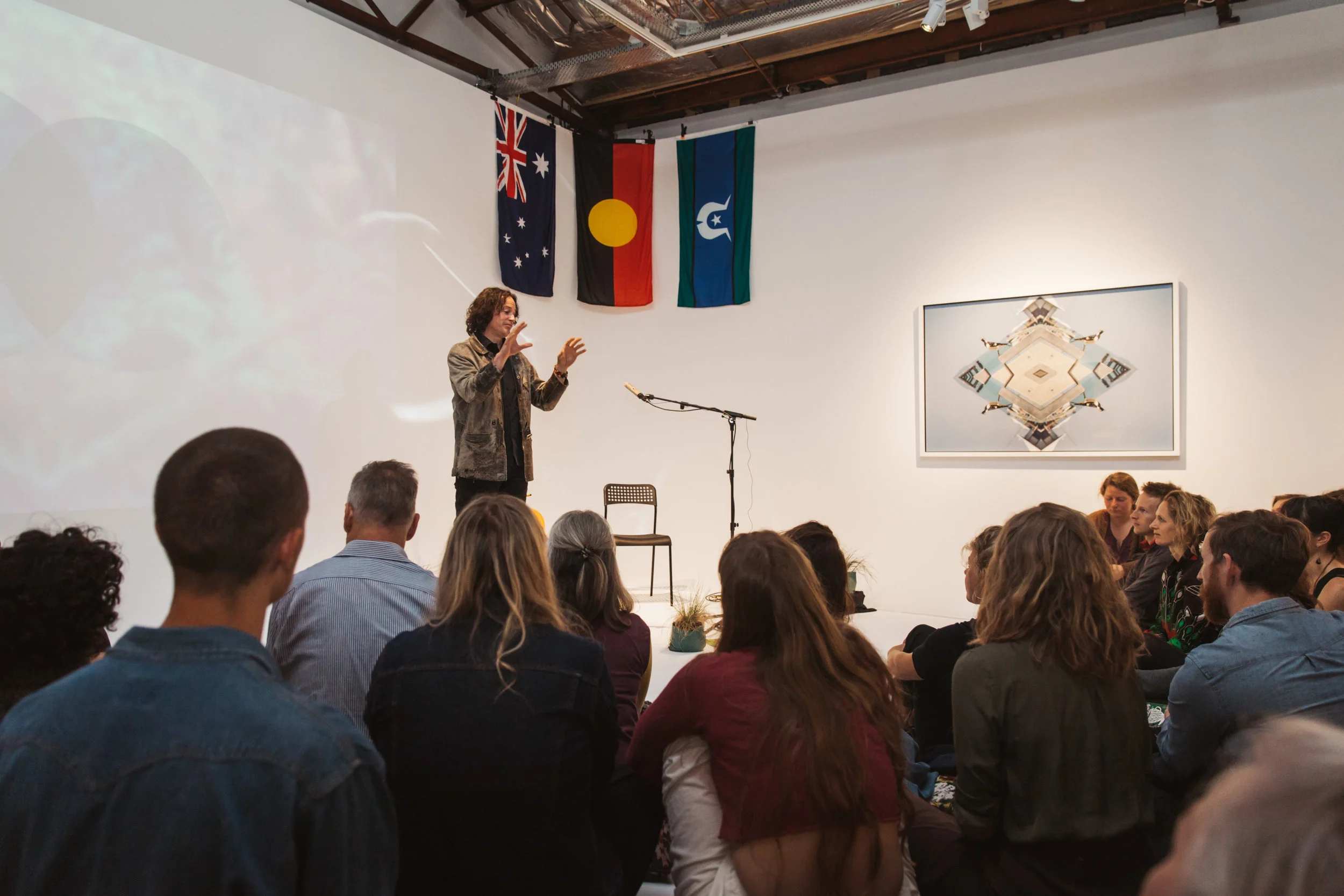 Thanks to Kent Morris for sharing at @yarnaustralia 's Narrm (Melbourne) Launch here at @merringstudio . So interesting to hear him speak about 'cultural representation in the Australian landscape'. Thank you to @vivienandersongallery for their support.