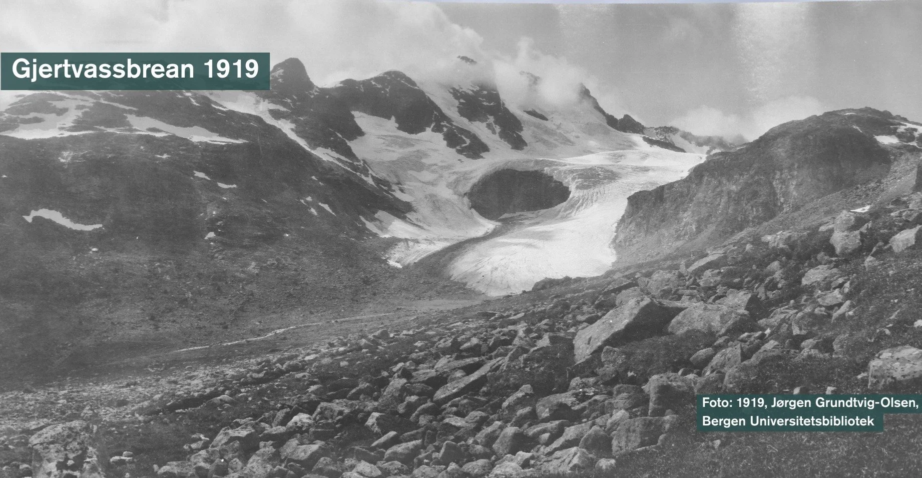 Gjertvassbrean 1919 og 2024 🏔️

Laurdag 21. mars er det verdsdagen for isbrear (FN). I den anledning ynskjer vi kvar dag framover mot 21. mars &aring; dele bilete av brear i Jotunheimen f&oslash;r og no 📸

Neste isbre ut er Gjertvassbrean. Bilete o