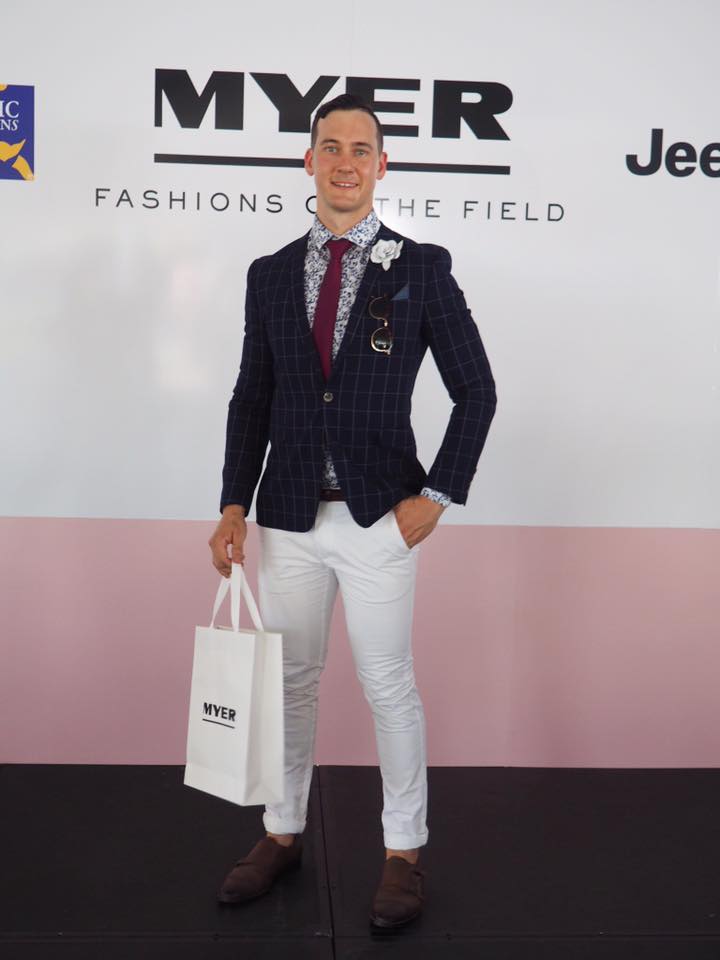 Ashley making Top 10 in the Men's Fashion. Wearing Myer brands Politx and Jeffery Banks Styled by me Image - Allport Millienery 