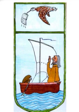 St Beuno and the curlew painting in St Beuno's Jesuit retreat house in N Wales